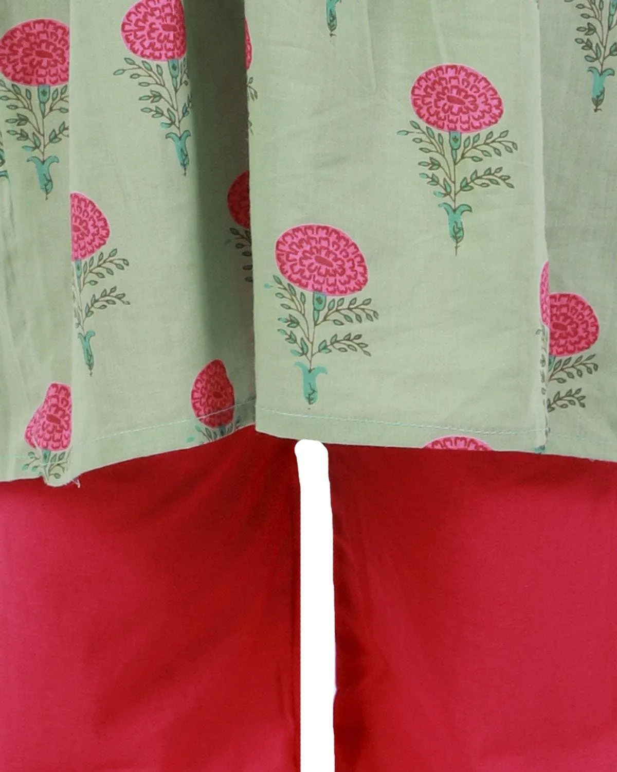 Ahhaaaa Cotton Floral Print Sleeveless Kurti-Pajama Set for Girls