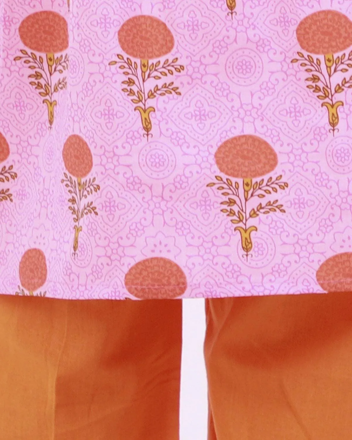 Ahhaaaa Cotton Floral Print Sleeveless Kurti-Pajama Set for Girls