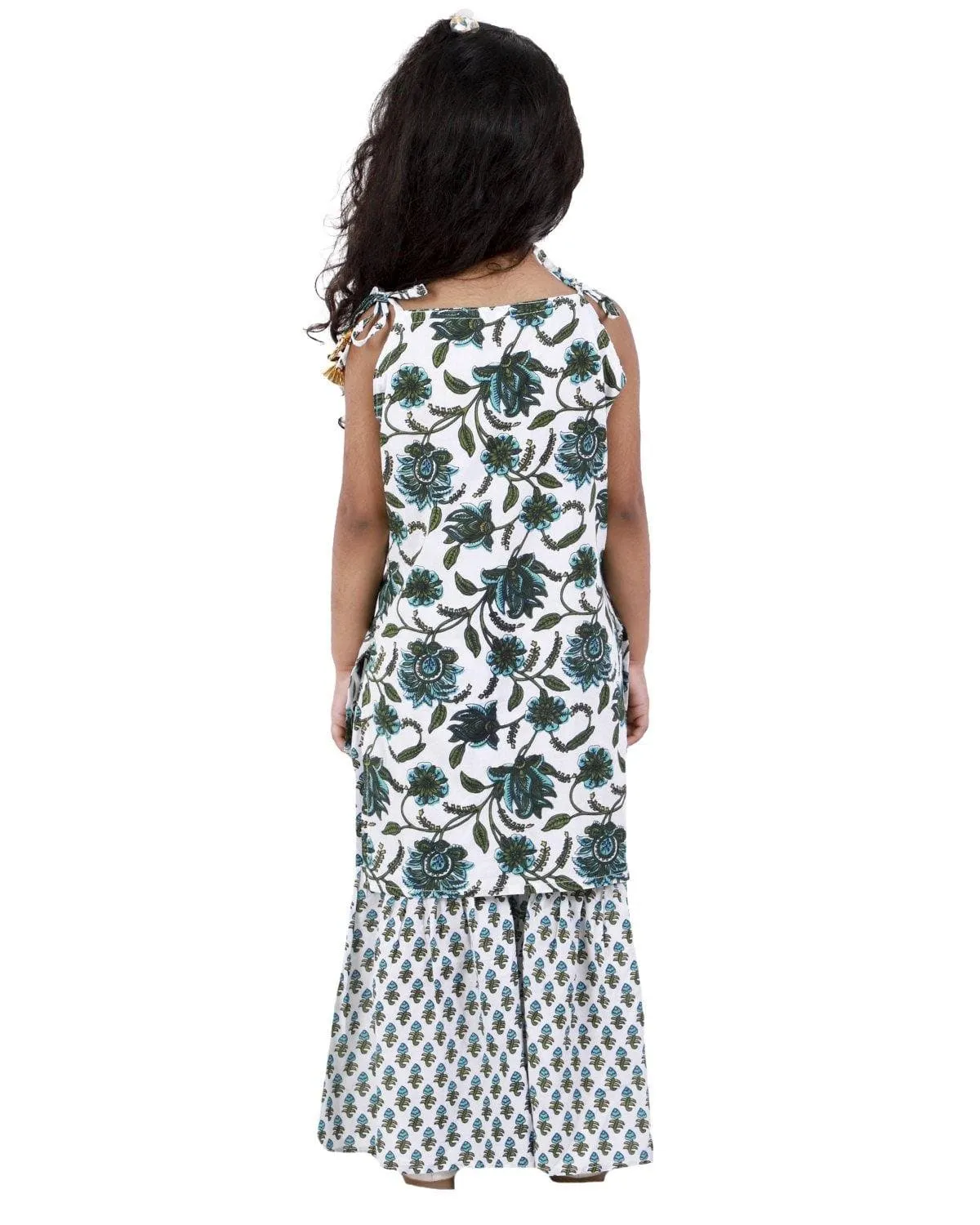 Ahhaaaa Cotton Floral Print Sleeveless Kurti-Sharara Set for Girls