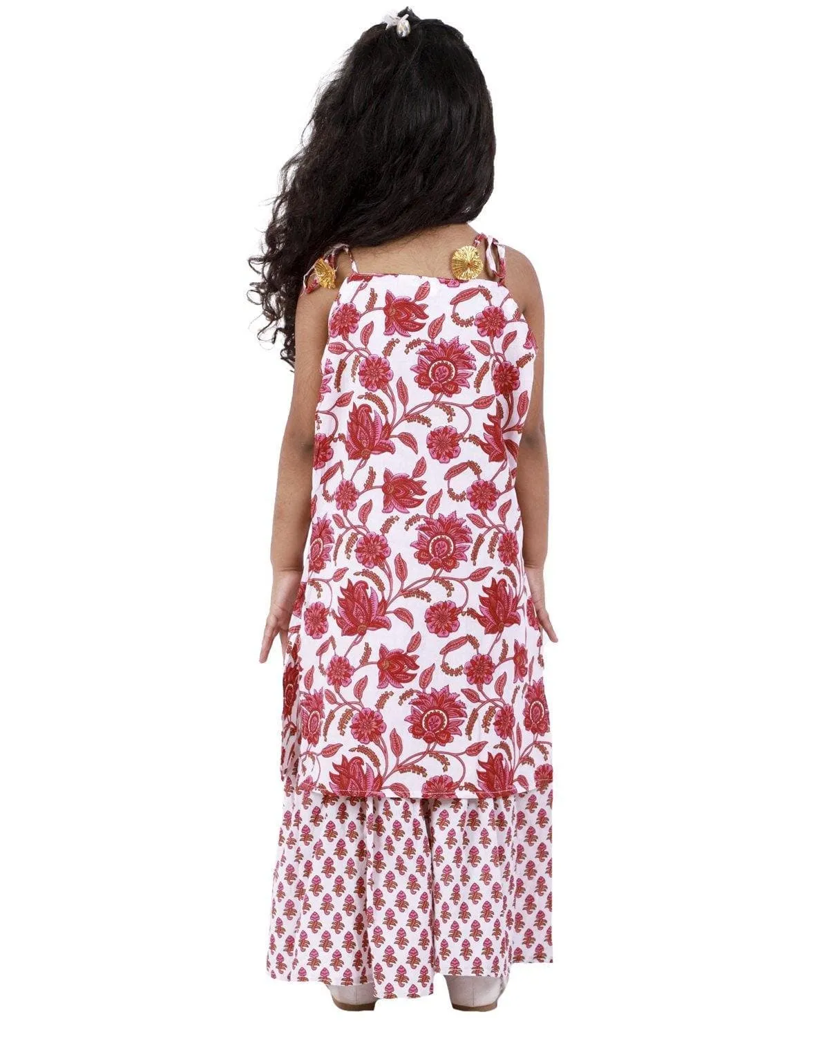 Ahhaaaa Cotton Floral Print Sleeveless Kurti-Sharara Set for Girls