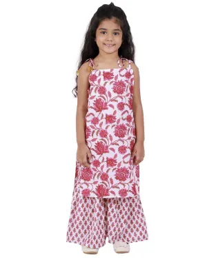 Ahhaaaa Cotton Floral Print Sleeveless Kurti-Sharara Set for Girls