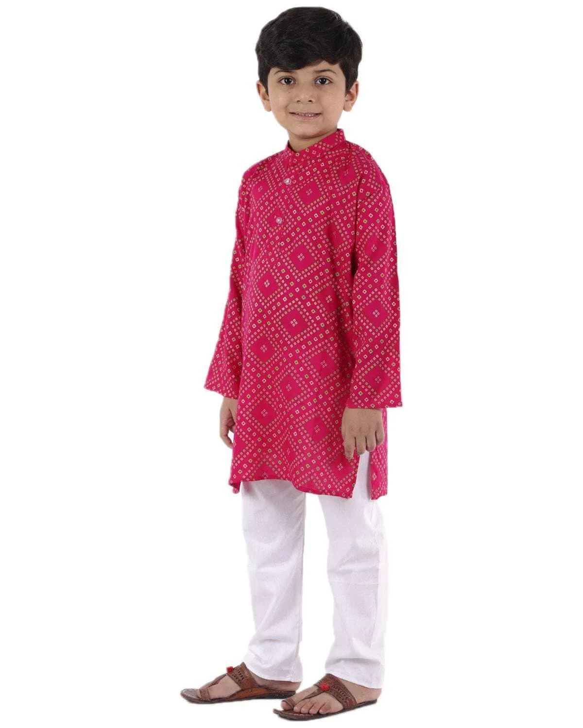 Ahhaaaa Kids Ethnic Cotton Bandhani Printed Kurta Pajama Set For Boys