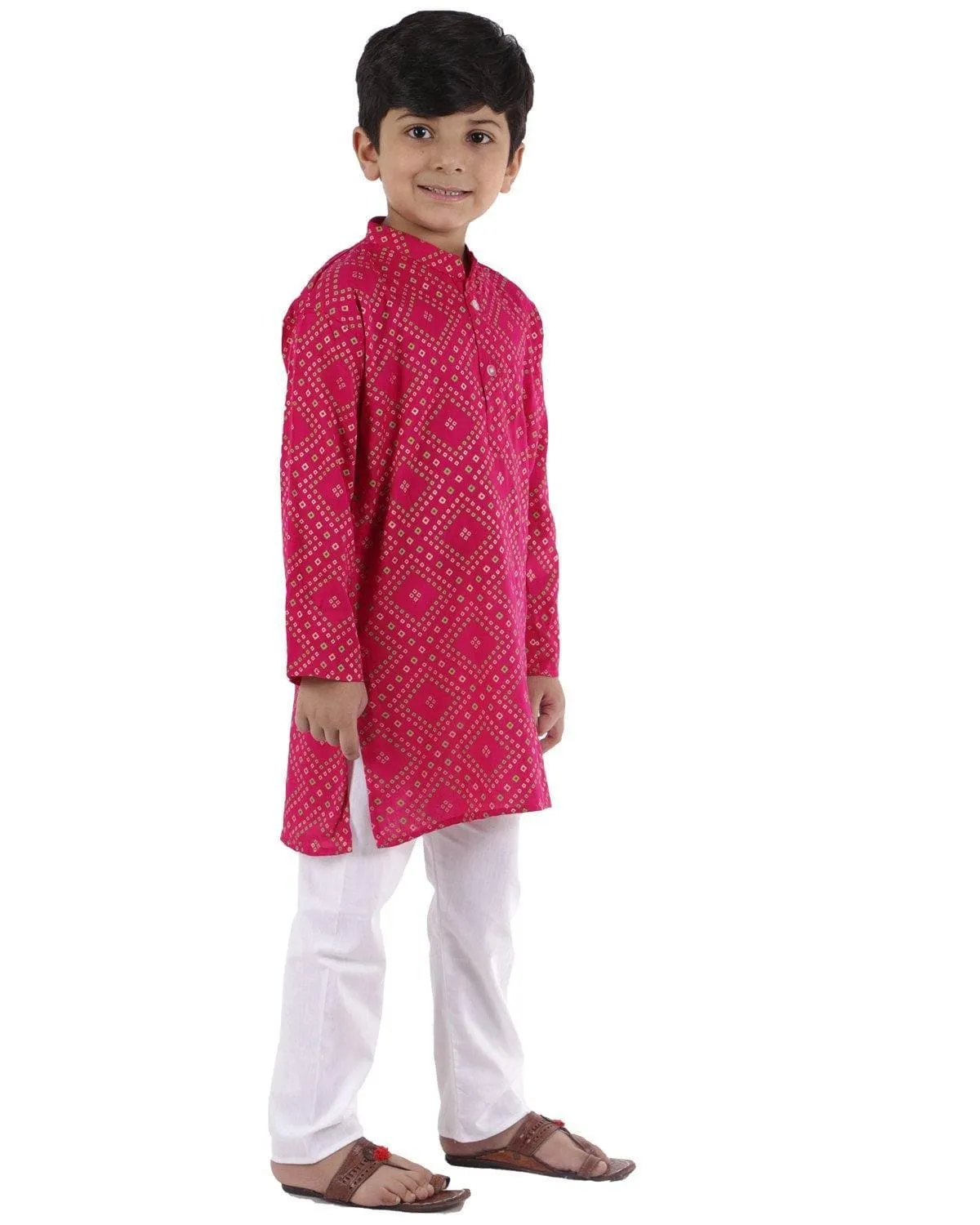 Ahhaaaa Kids Ethnic Cotton Bandhani Printed Kurta Pajama Set For Boys