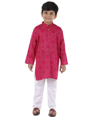 Ahhaaaa Kids Ethnic Cotton Bandhani Printed Kurta Pajama Set For Boys
