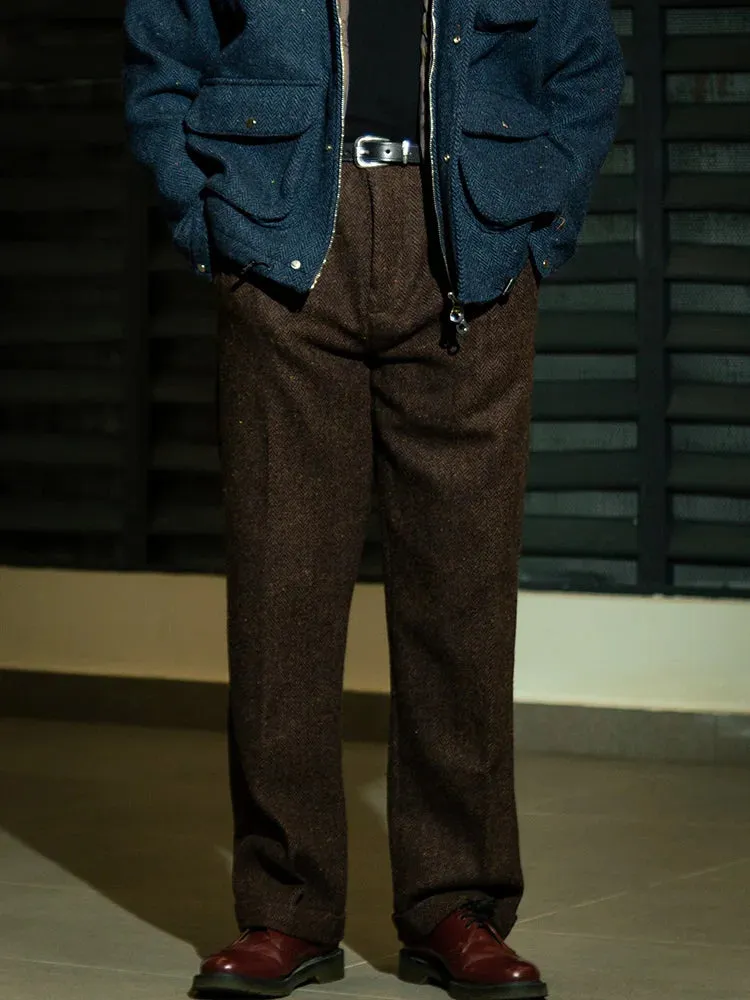 Aidase mens outfits American retro Hollywood waist casual pants Harris style tweed loose fitting straight leg pants Old style suit pants