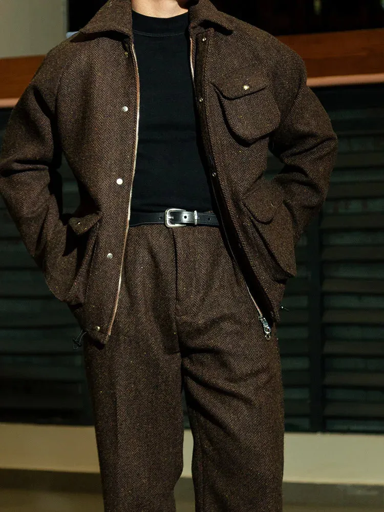 Aidase mens outfits American retro Hollywood waist casual pants Harris style tweed loose fitting straight leg pants Old style suit pants