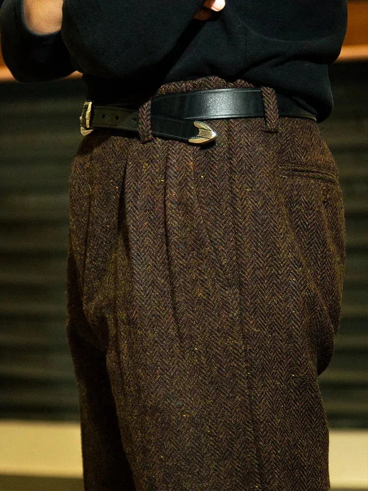 Aidase mens outfits American retro Hollywood waist casual pants Harris style tweed loose fitting straight leg pants Old style suit pants