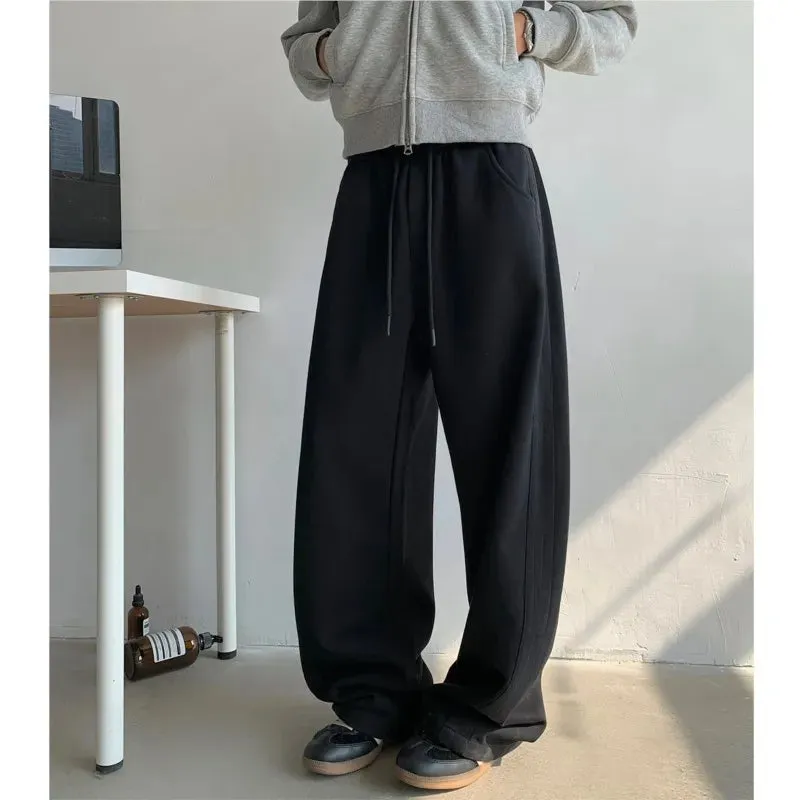 Aidase Winter New Men's Tie-dye Fleece Casual Pants Side Striped Wide Leg Straight Sweatpants Neutral High-quality Long Baggy Trousers