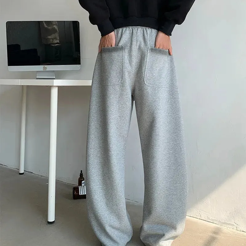 Aidase Winter New Men's Tie-dye Fleece Casual Pants Side Striped Wide Leg Straight Sweatpants Neutral High-quality Long Baggy Trousers