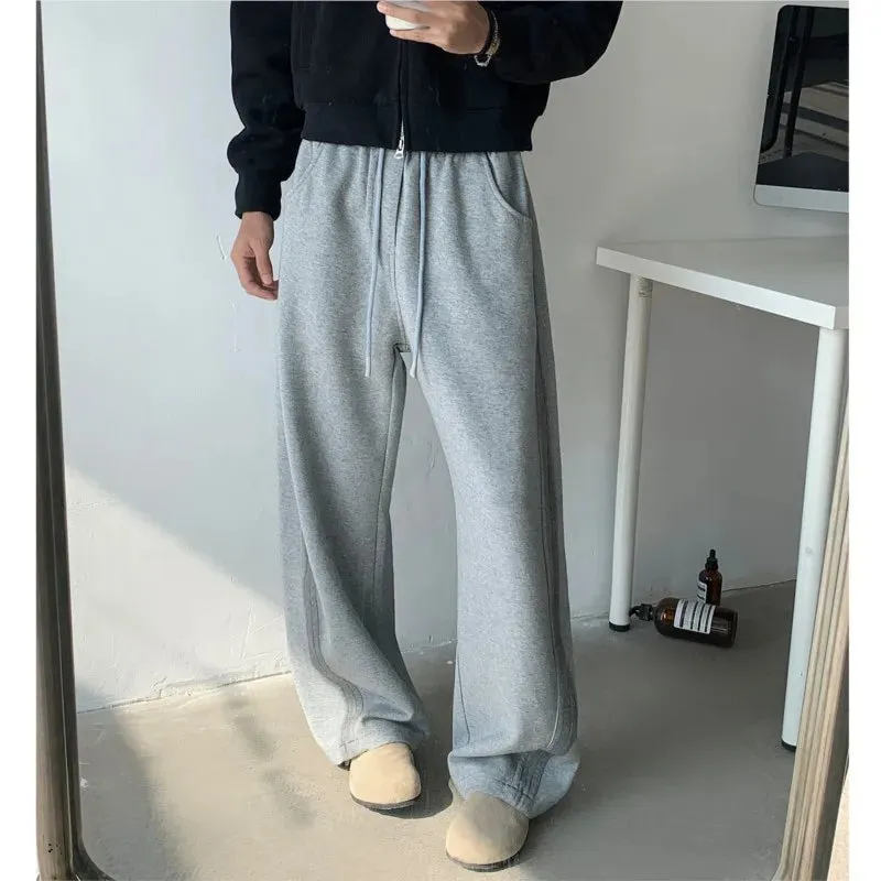 Aidase Winter New Men's Tie-dye Fleece Casual Pants Side Striped Wide Leg Straight Sweatpants Neutral High-quality Long Baggy Trousers