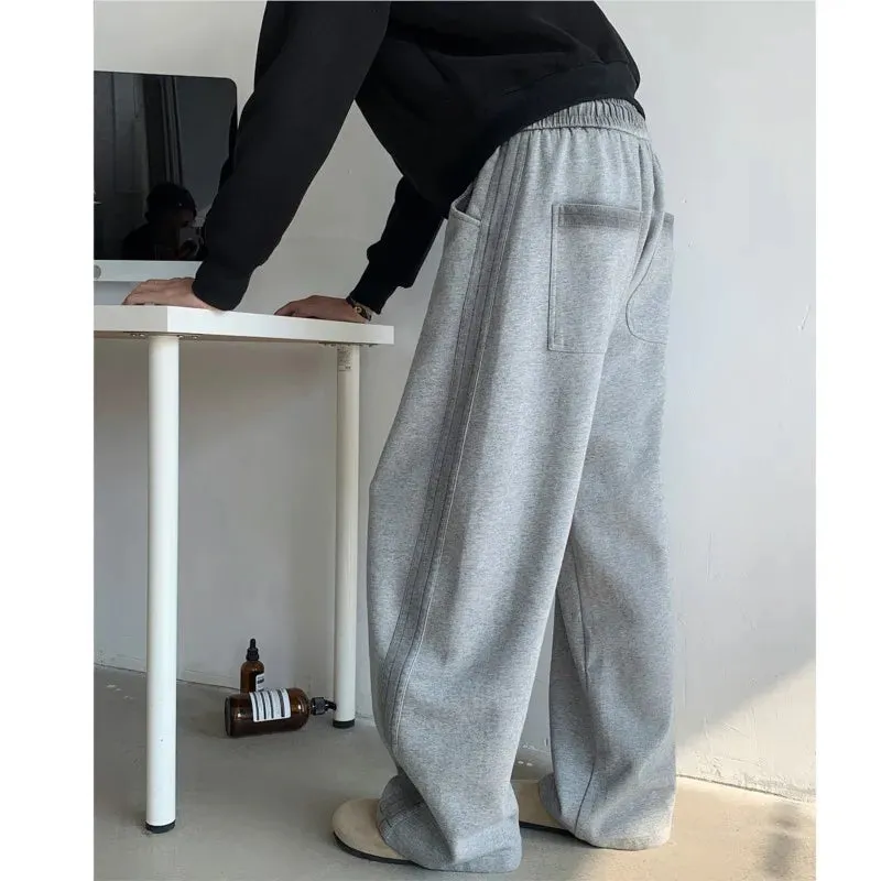 Aidase Winter New Men's Tie-dye Fleece Casual Pants Side Striped Wide Leg Straight Sweatpants Neutral High-quality Long Baggy Trousers