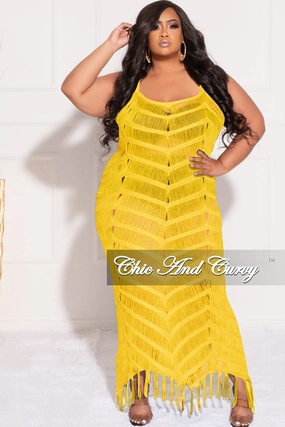 Final Sale Plus Size Spaghetti Strap Open Stitch Crochet Cover Up in Yellow AntiSnagZippers Effortless Layer