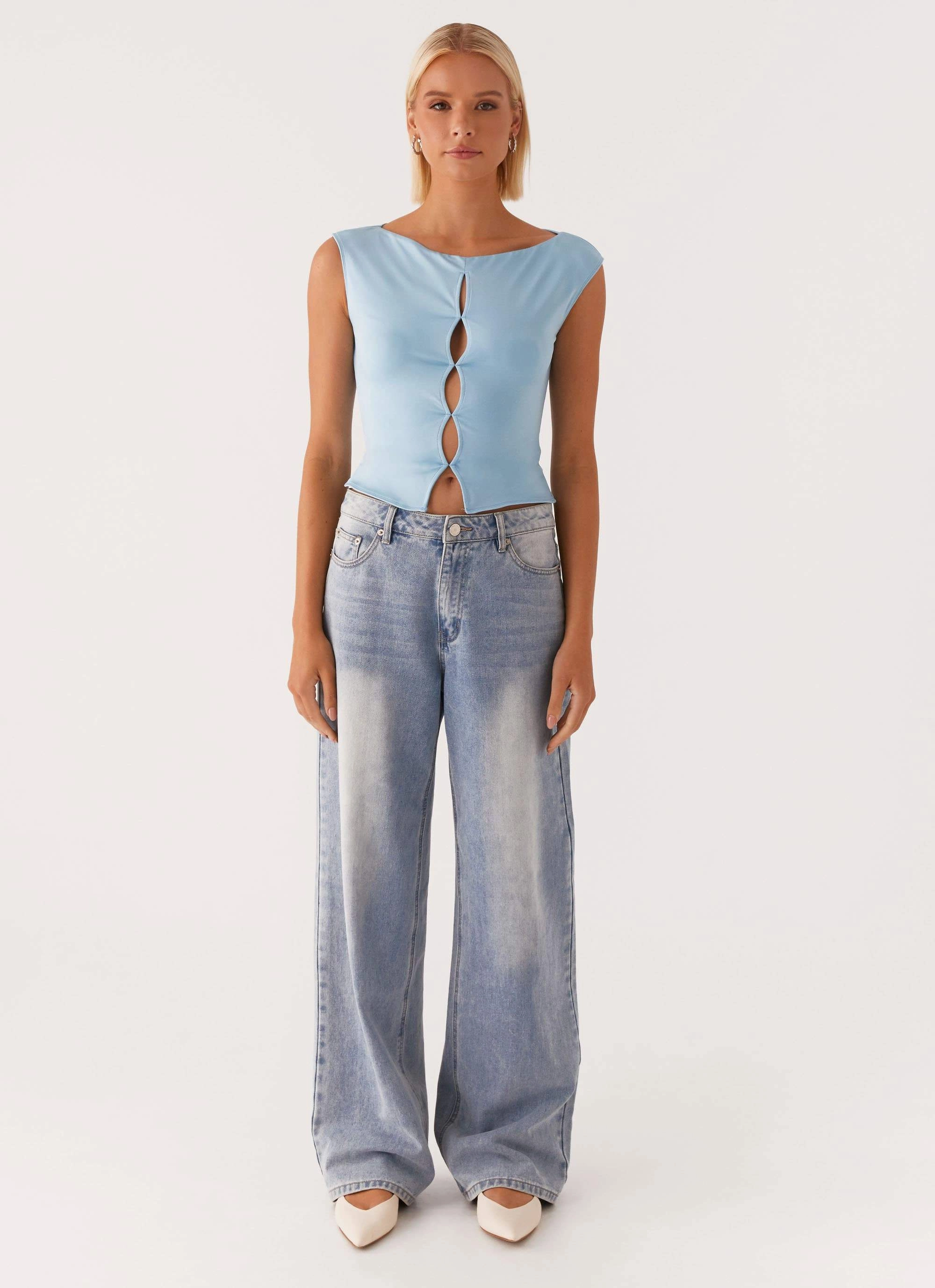 Ally Top - Baby Blue AdjustableHemCuffs