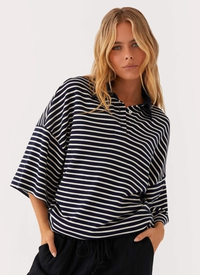 PreShrunk Fabric Undefeated Oversized Polo Top - Stripe