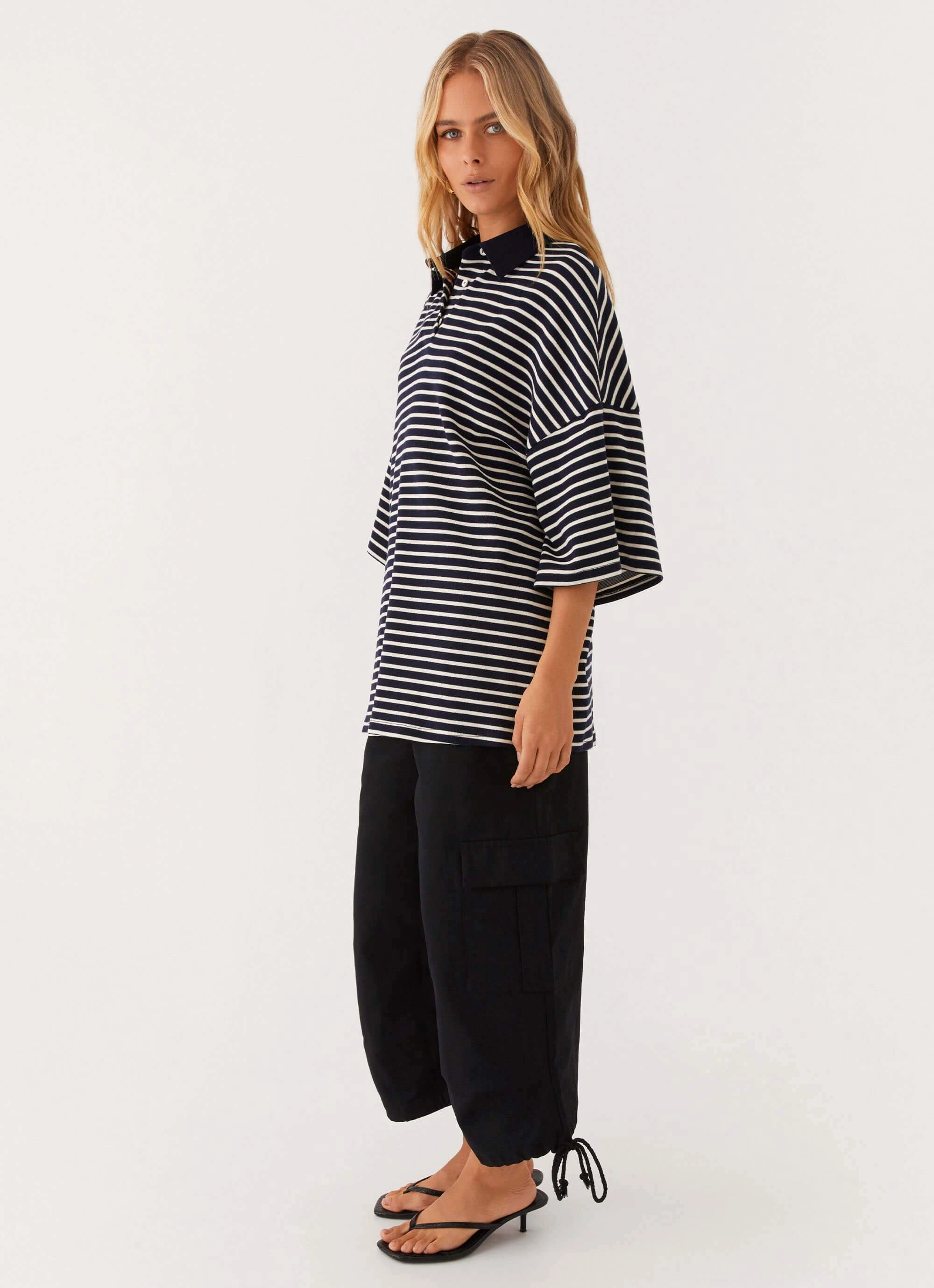 Undefeated Oversized Polo Top - Stripe High Stretch Fabric SubtleTexture