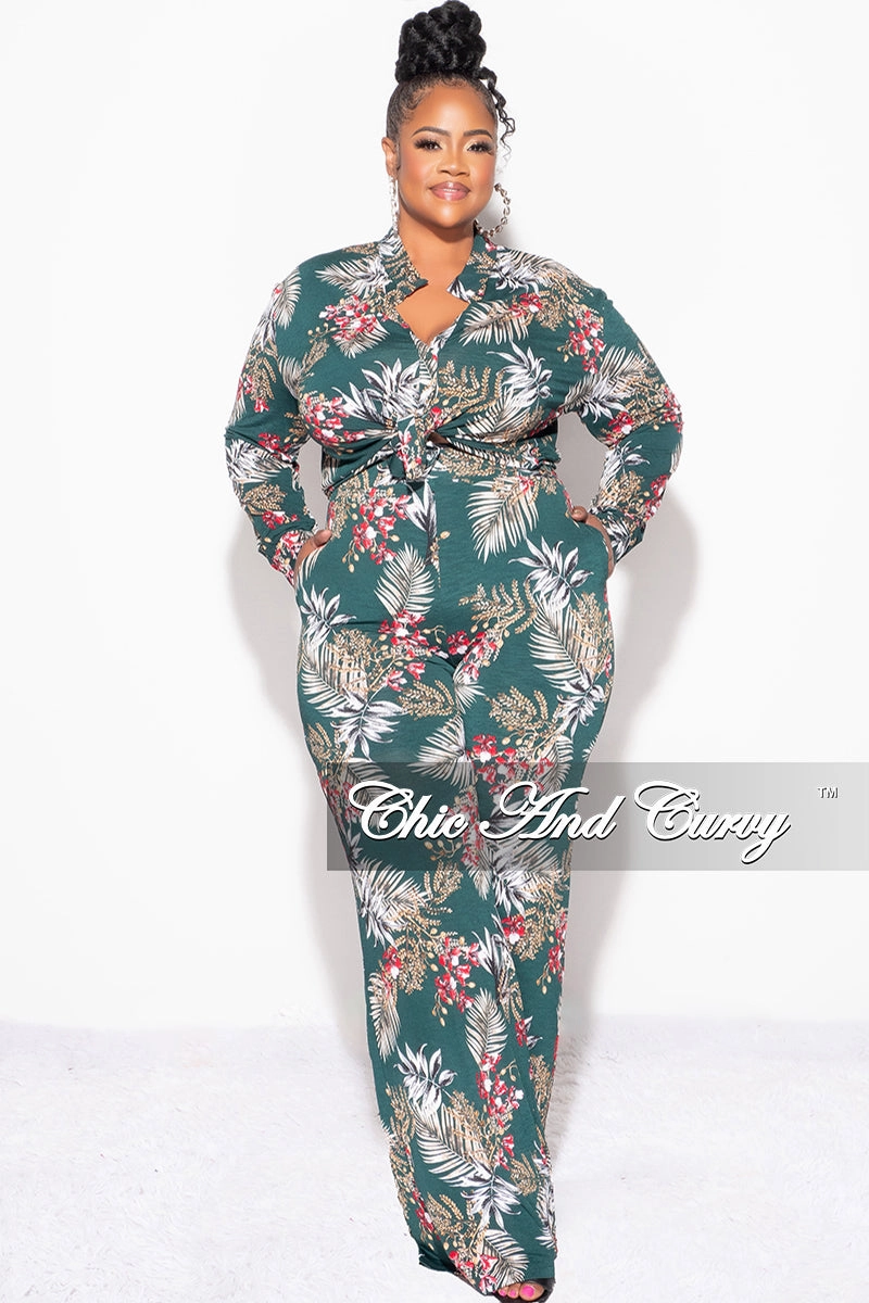WaterRepellent Final Sale Plus Size 2pc Long Sleeved Button Up Shirt and Pants Set in Forest Green & Cranberry