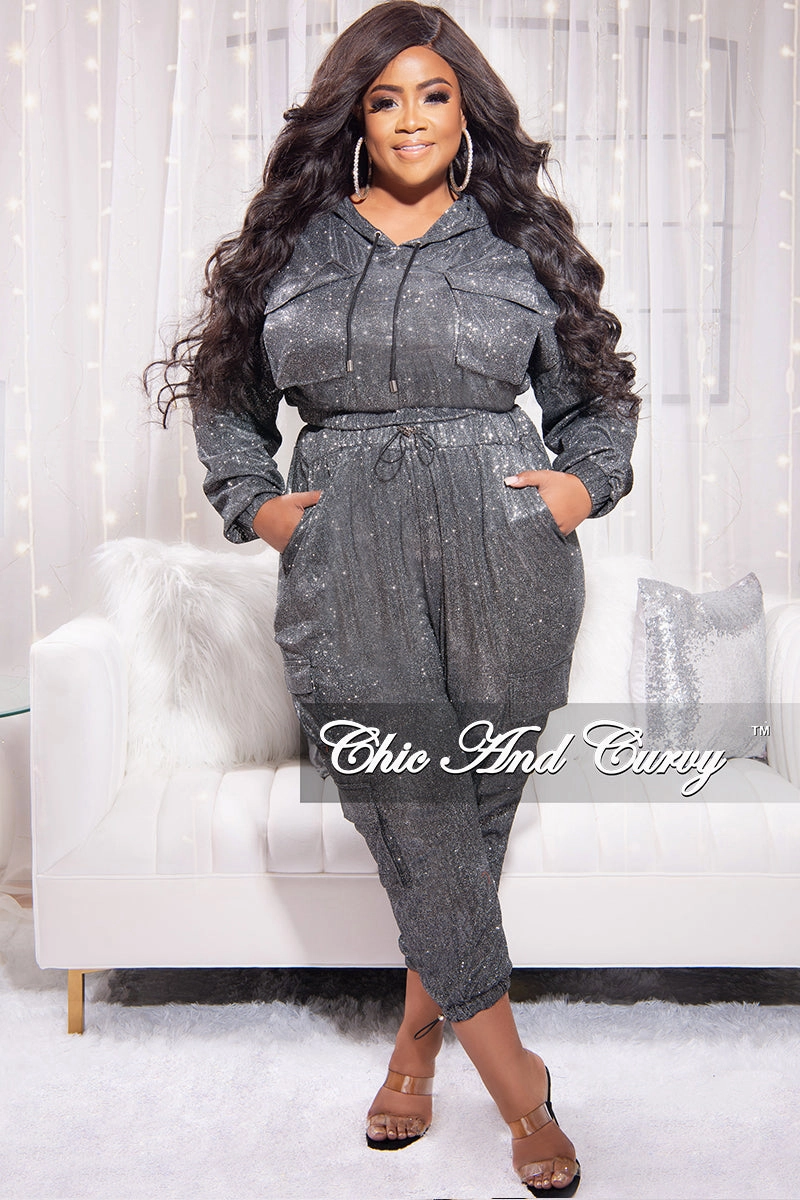 Seam-Free Durable Waistband Final Sale Plus Size 2pc Set in Grey Shimmer Fabric