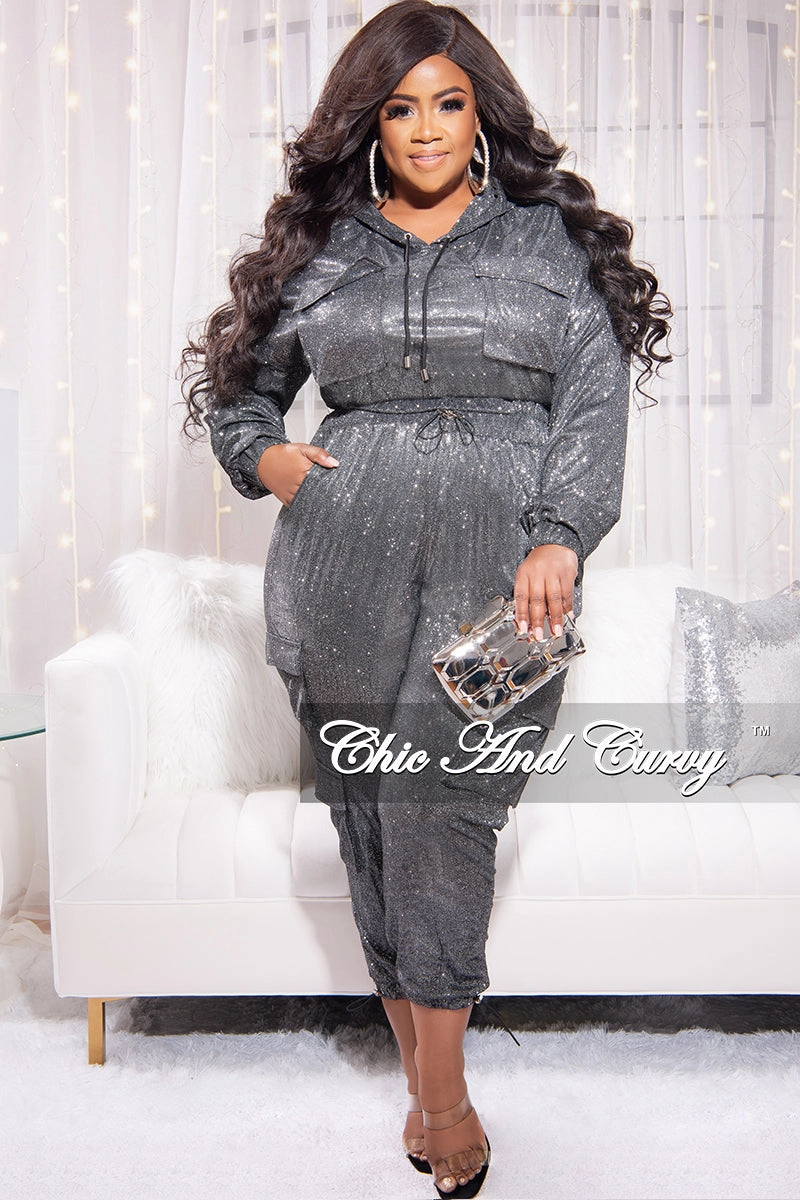 Twill Weave Texture NonRestrictiveCut Final Sale Plus Size 2pc Set in Grey Shimmer Fabric