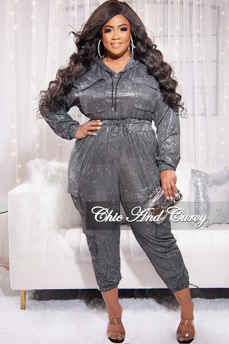 Flexible Activewear Final Sale Plus Size 2pc Set in Grey Shimmer Fabric