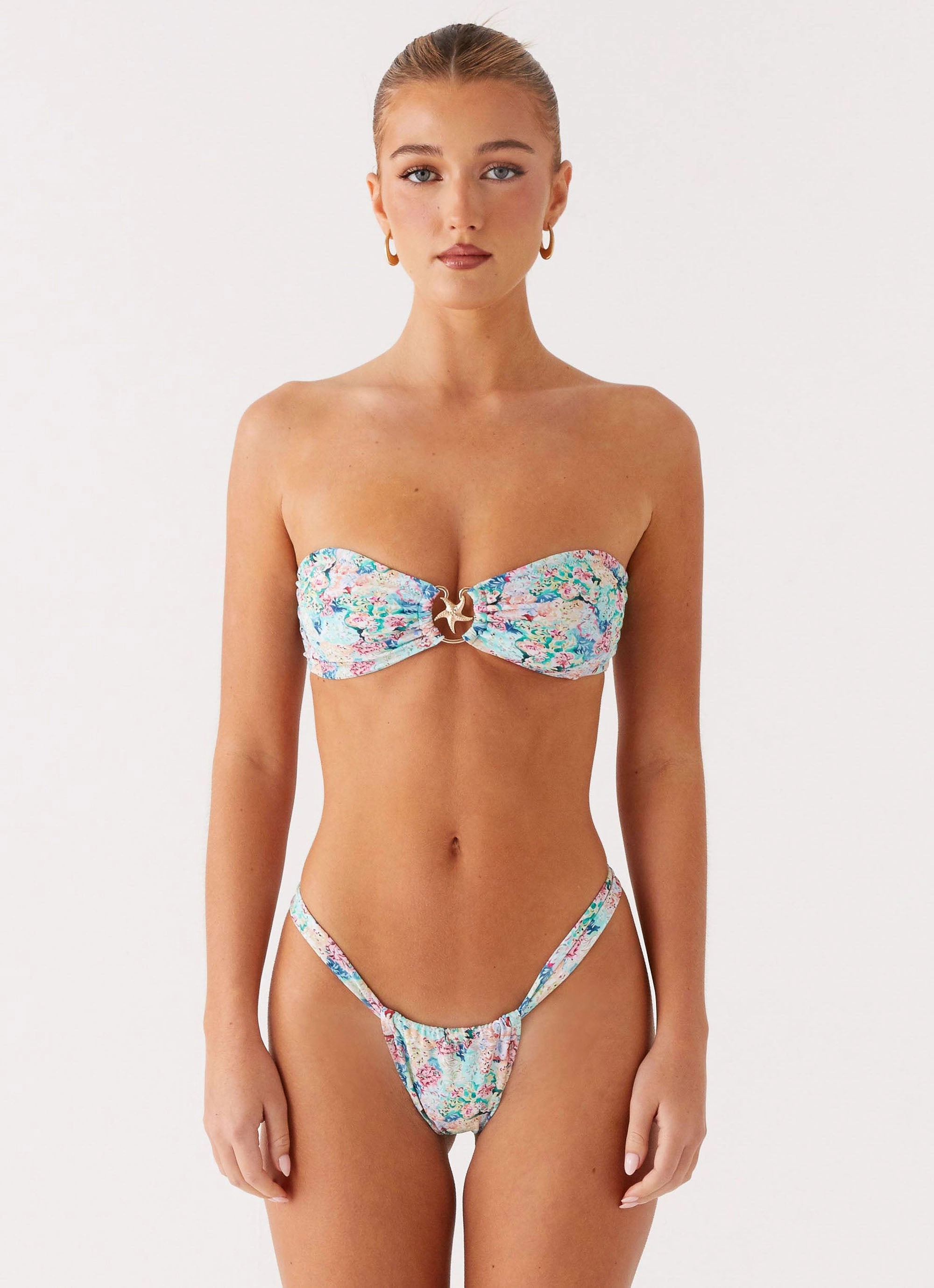 Wide Coverage Waistband video shoot venue Airlie Scrunch Bikini Bottoms - Santorini Floral