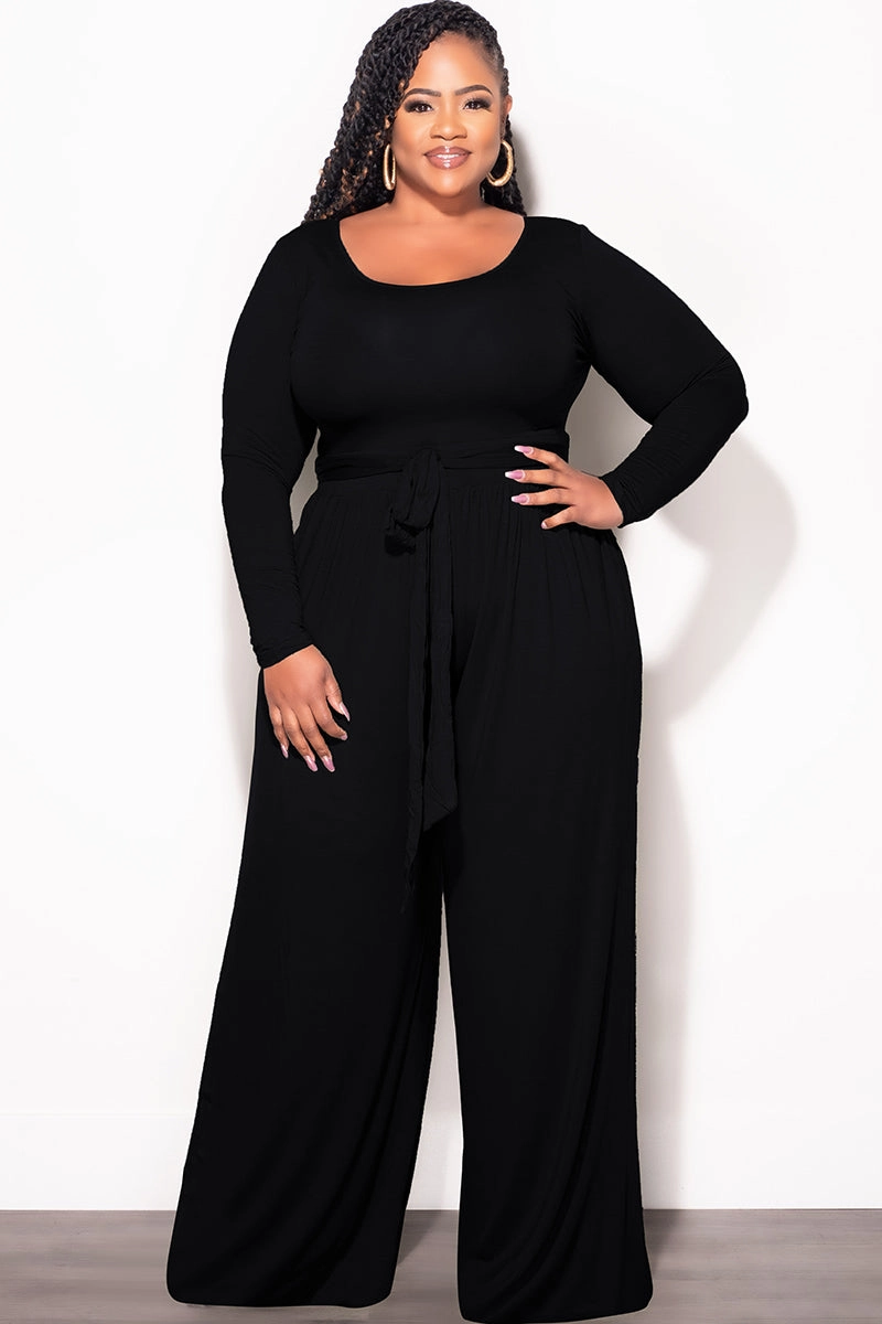Seamless Design Flexibility Fit Final Sale Plus Size 2pc Crop Top and Palazzo Pant Set in Black