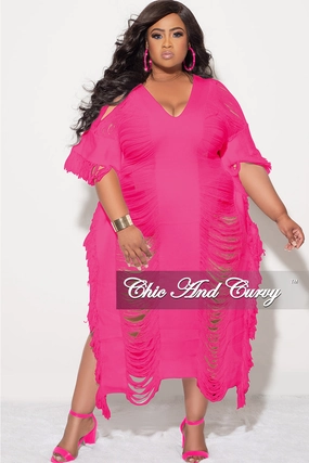 Final Sale Plus Size Distressed Sweater Midi Fringe Dress in Pink Utility pocket