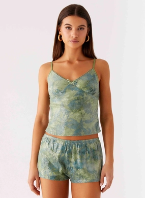 Ajean Sequin Cami Top - Lime Blood Placket Detailing Adjustable Hem Cuff