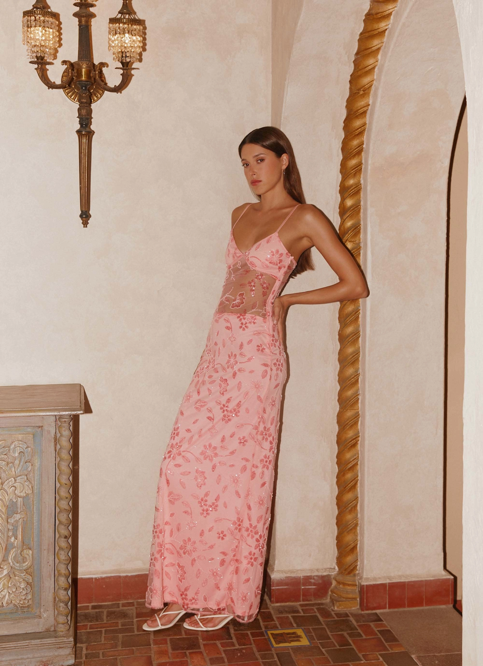 Clean Style Beachwear Akira Beaded Maxi Dress - Pink Orange