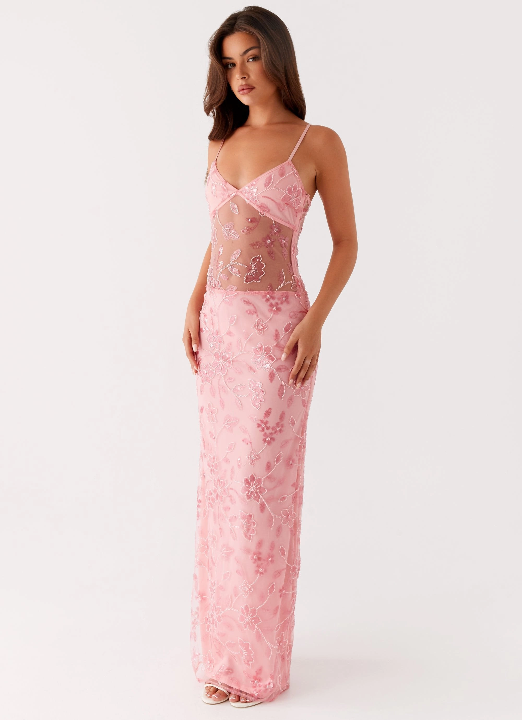 Easy Texture Akira Beaded Maxi Dress - Pink Orange