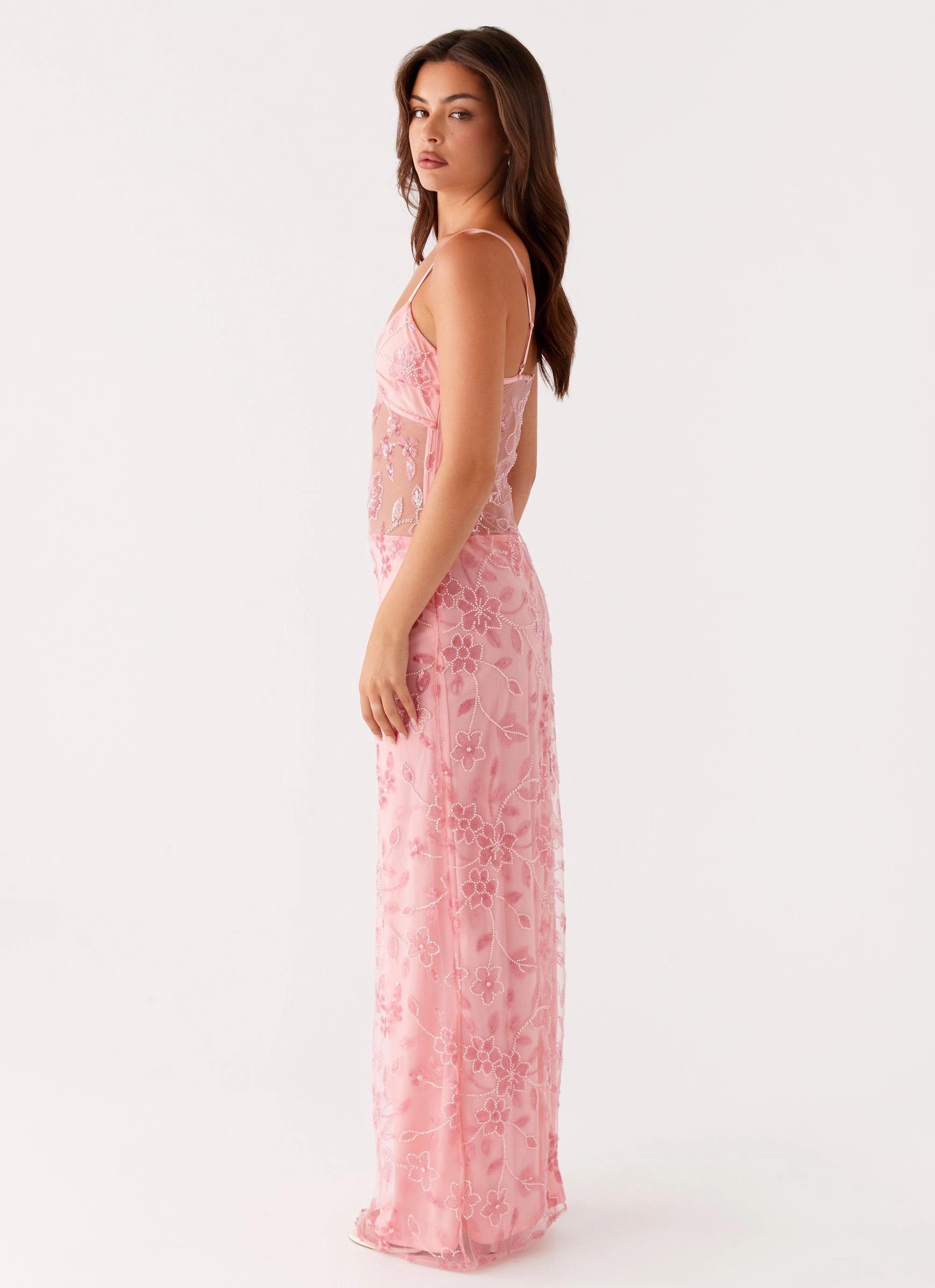 Light Fall Bright Vibe Akira Beaded Maxi Dress - Pink Orange