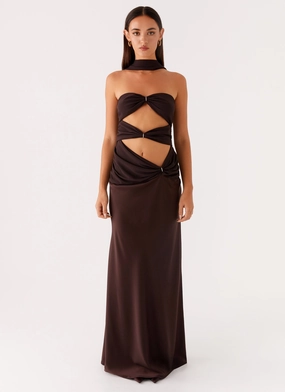 Alaine Scarf Maxi Dress - Dark Chocolate Fashionable Touch Best-Seller