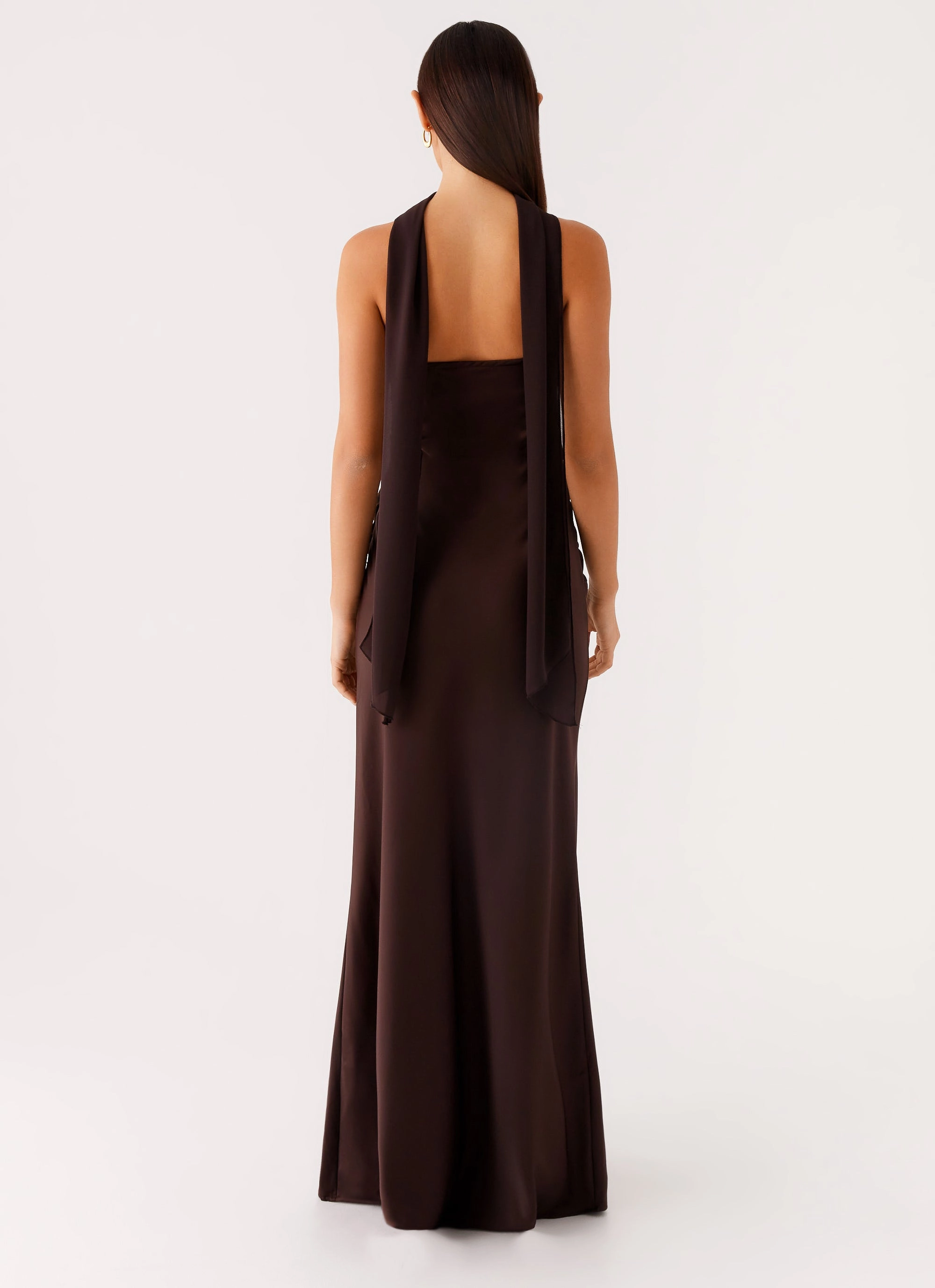 Alaine Scarf Maxi Dress - Dark Chocolate Balanced Look Tailored Elegance