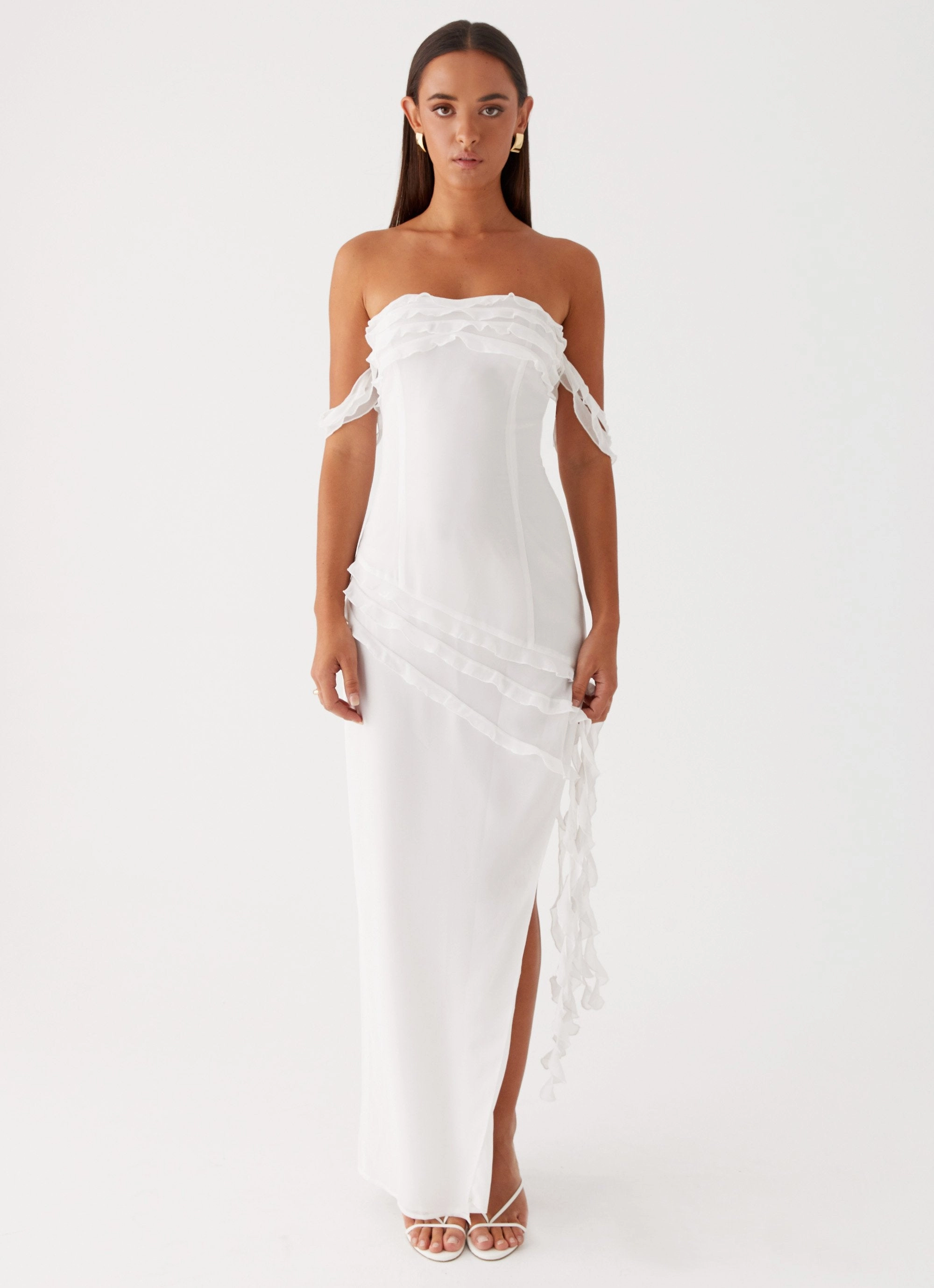 Sleek Drape Light Finish Alaska Maxi Dress - White