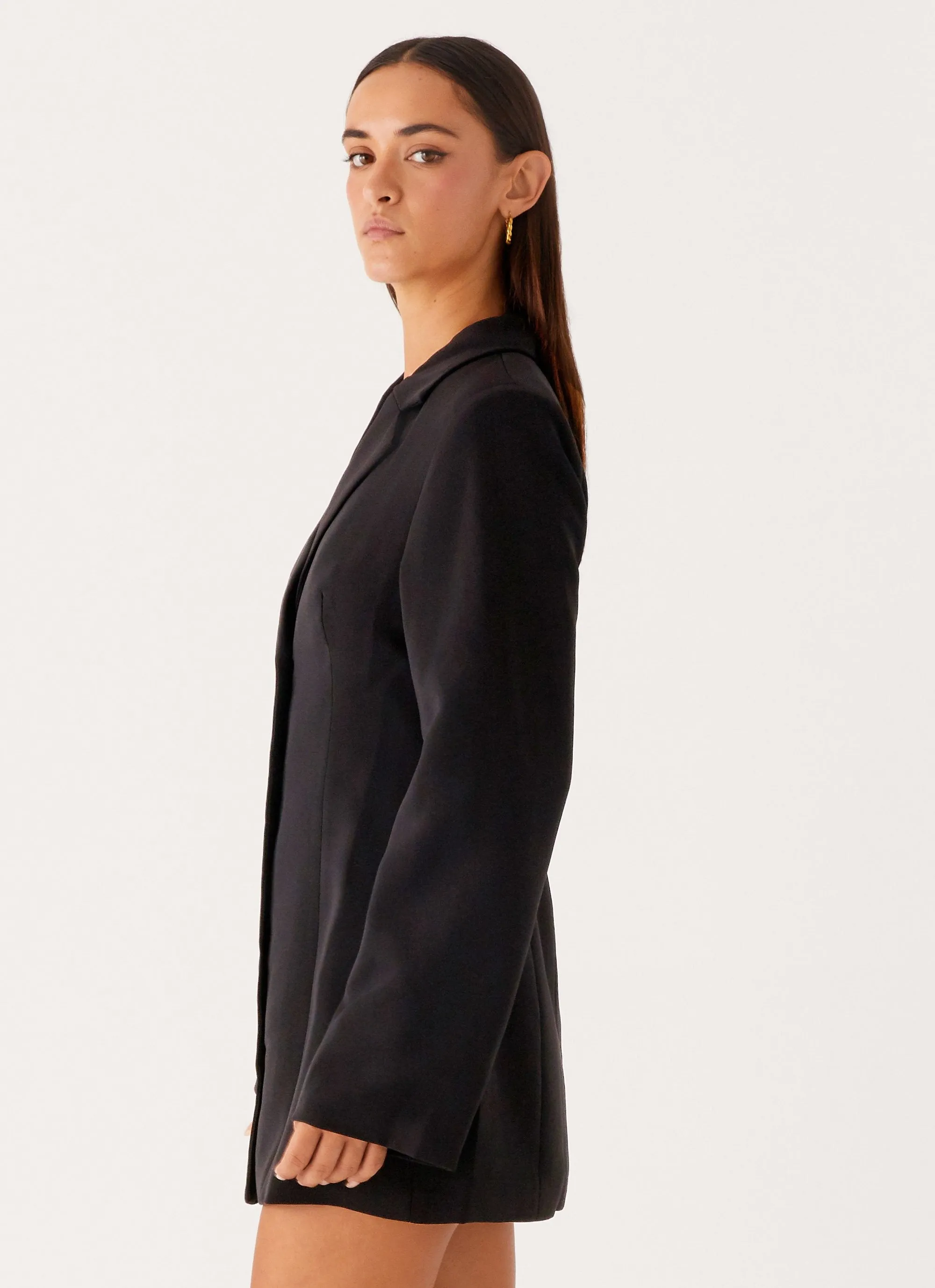 Light Fabric Albi Fitted Blazer Mini Dress - Black