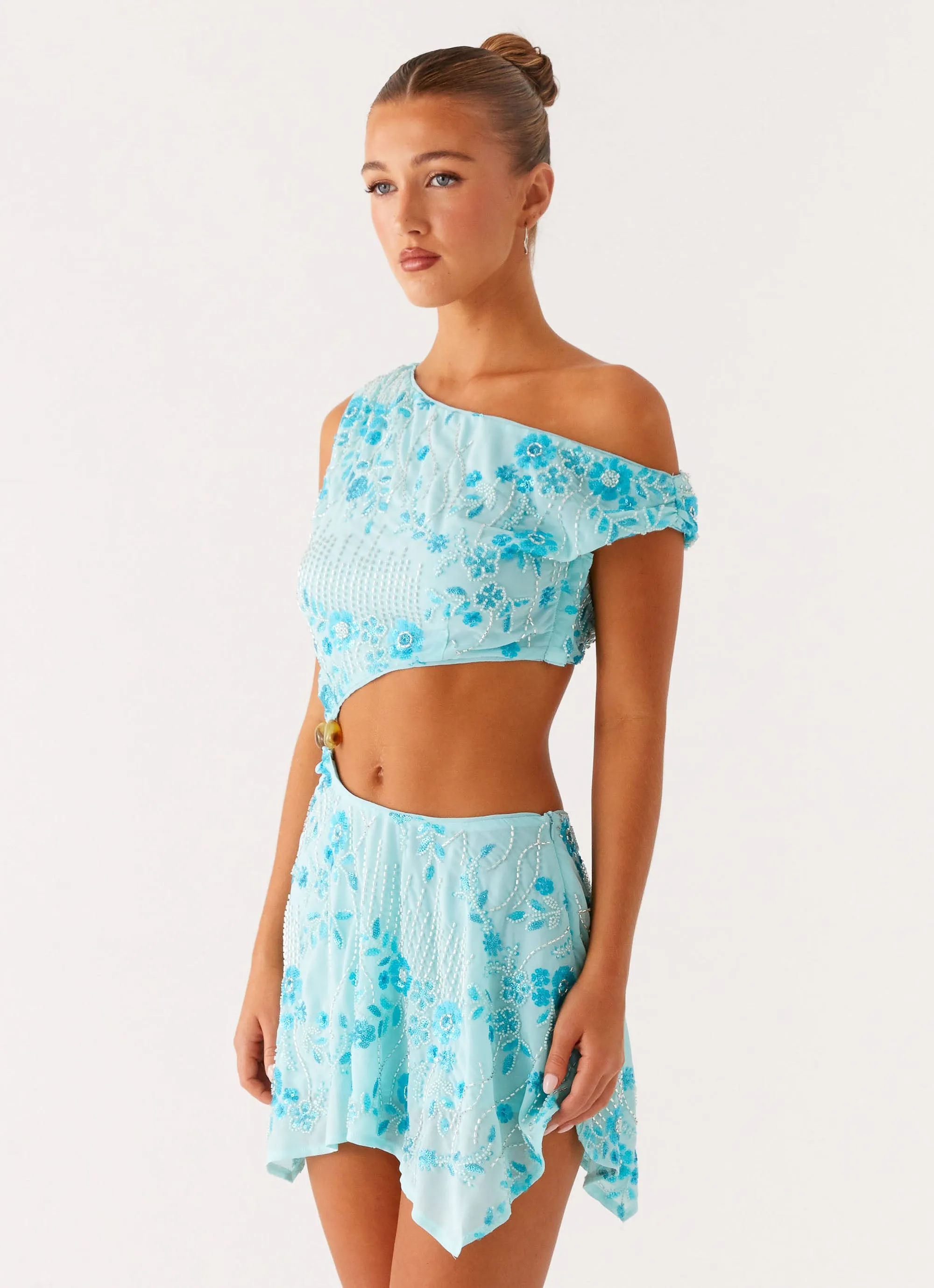 Aletta Sequin Mini Dress - Blue Velvet-Touch Texture Softness