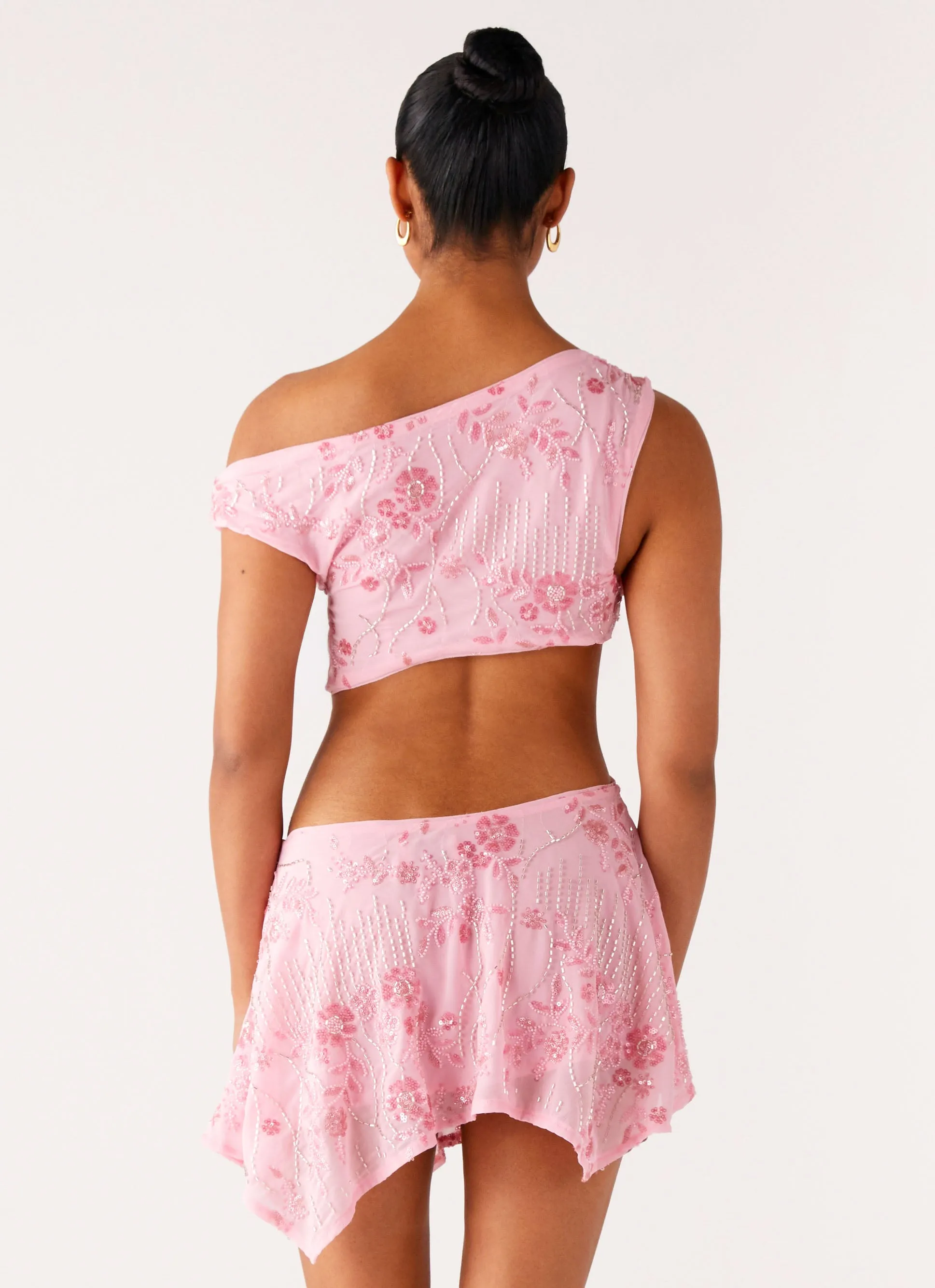 Aletta Sequin Mini Dress - Pink Snag-Resistant Romantic Bloom