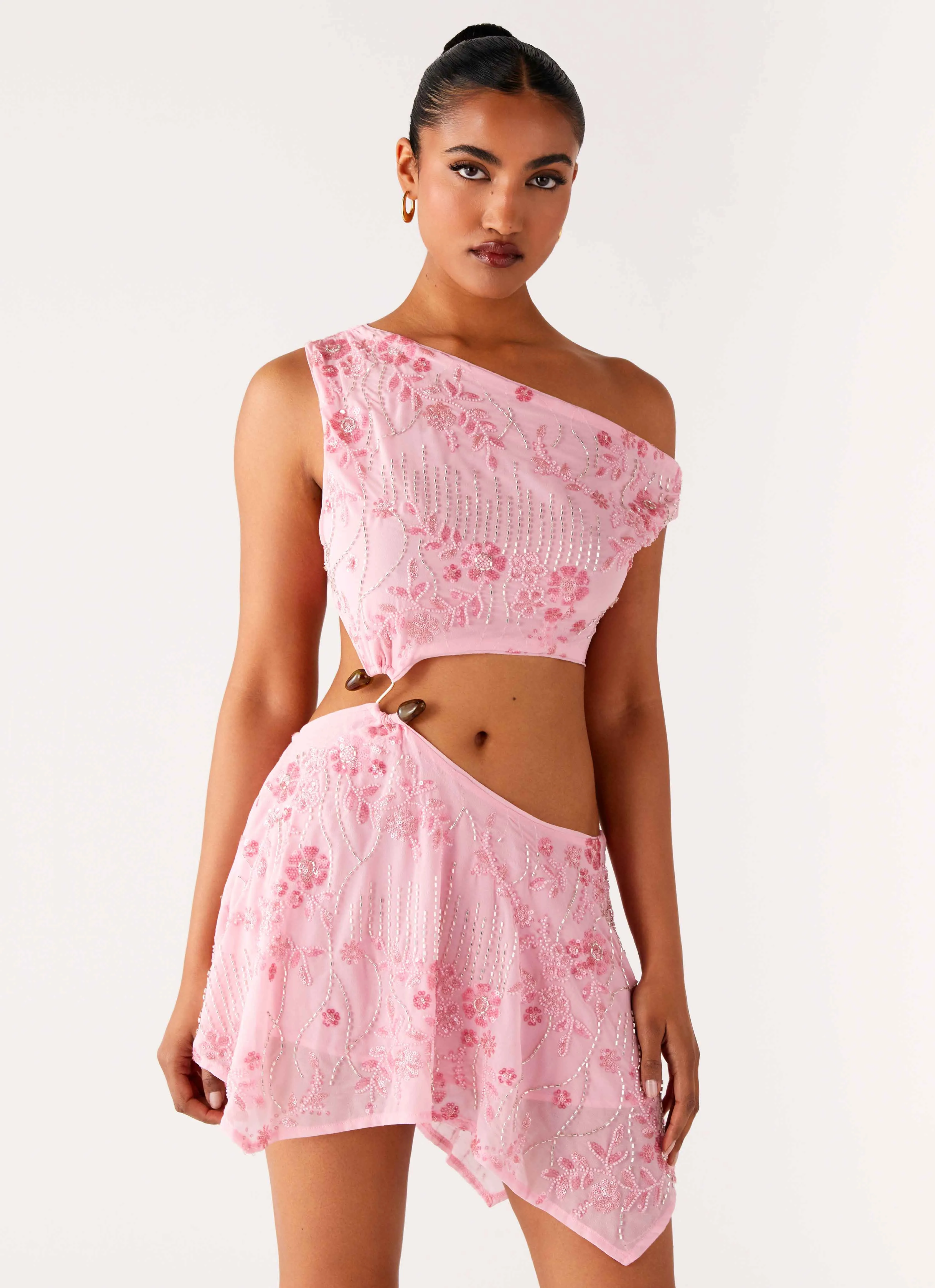 Casual Core Clean Structure Aletta Sequin Mini Dress - Pink