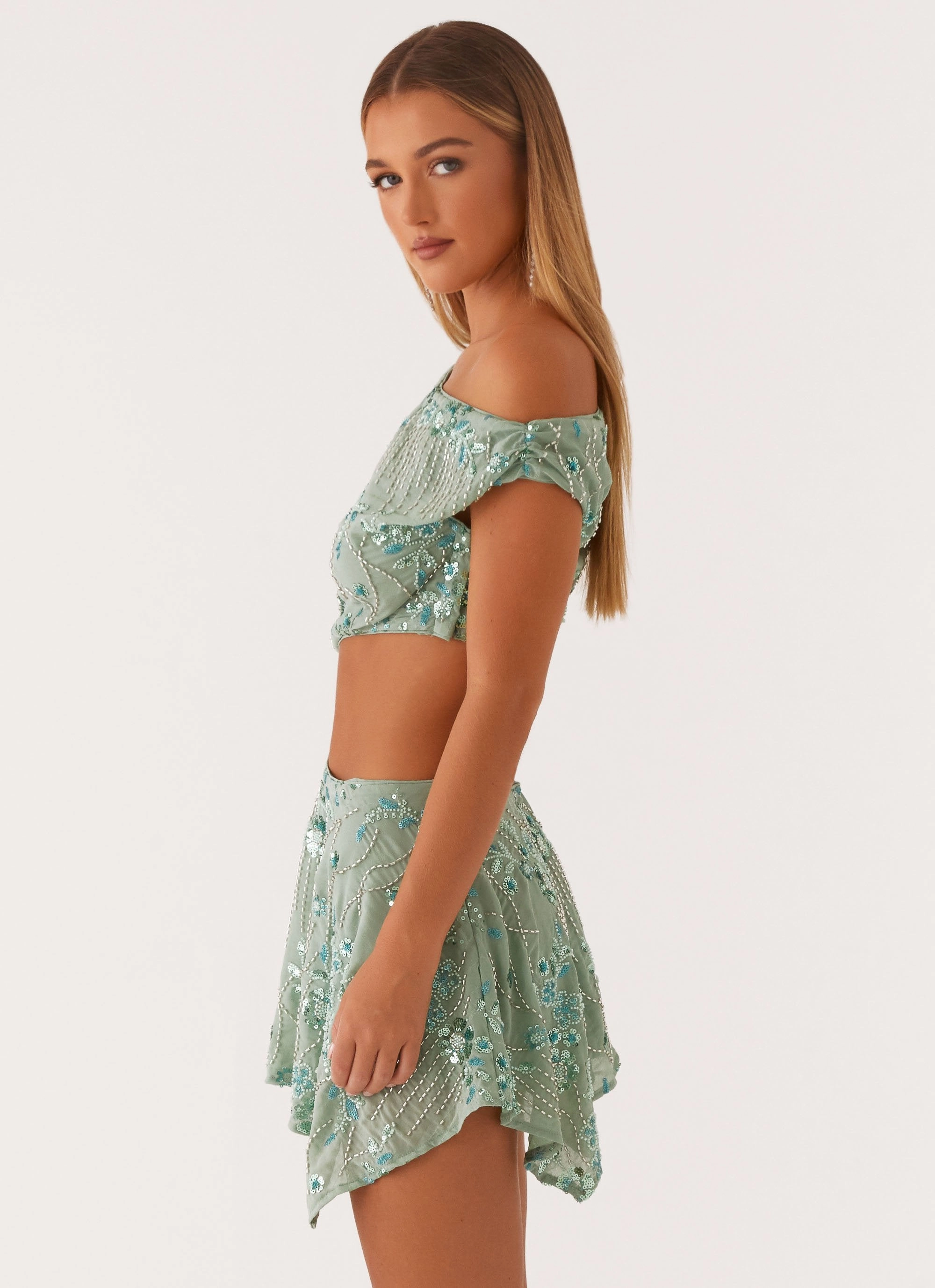 Aletta Sequin Mini Dress - Mint Subtle Touch Sunny Lace