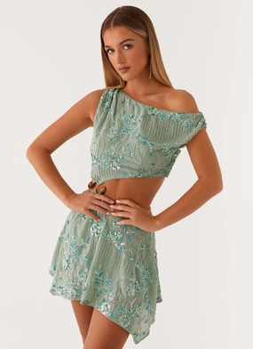 Romantic Mood Casual Days Aletta Sequin Mini Dress - Mint