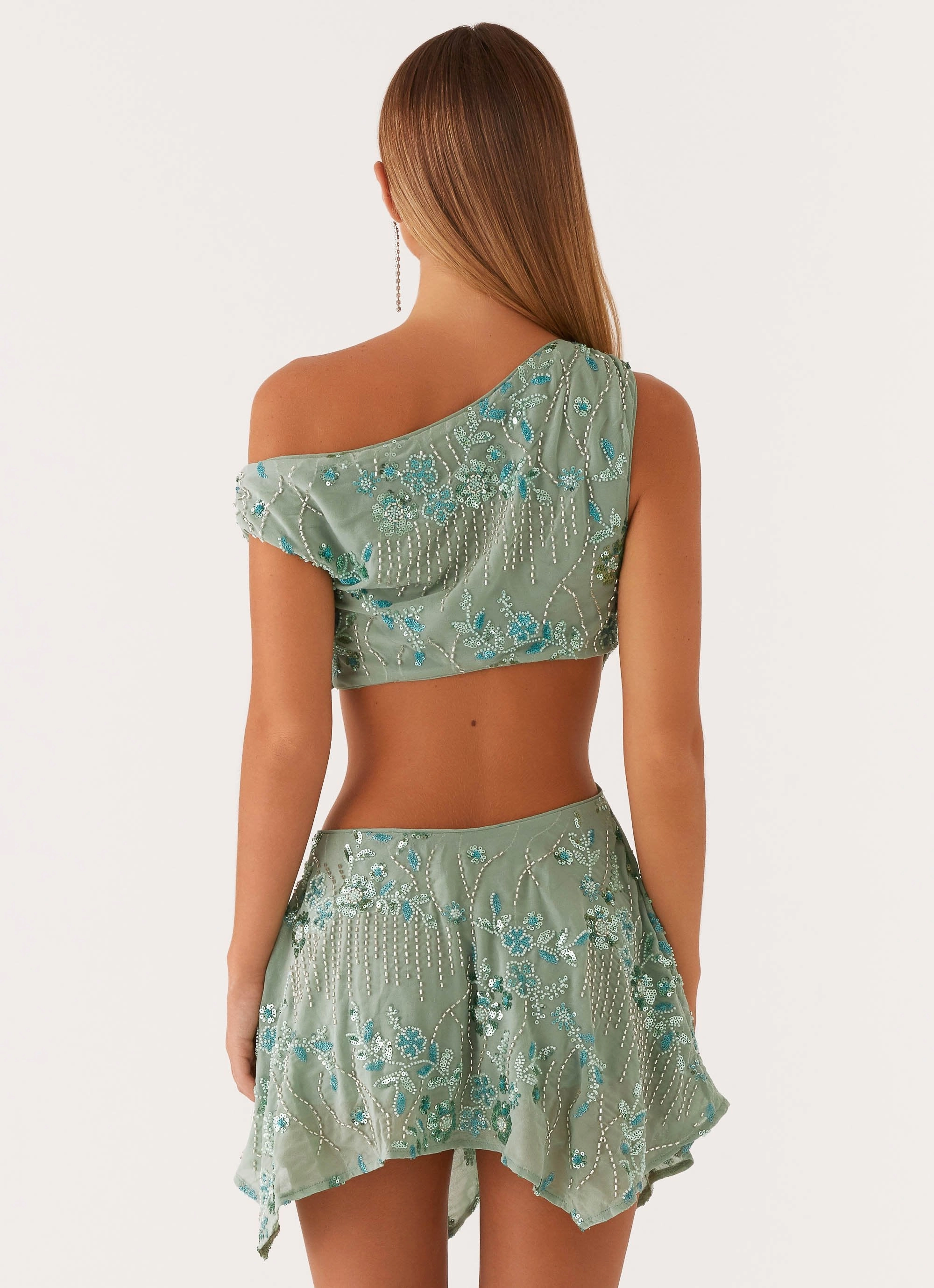 Aletta Sequin Mini Dress - Mint Morning Glow Sleek long-sleeve dress