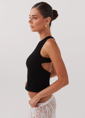 Contrast Stitching Antibacterial Alice Cut Out Tank Top - Black