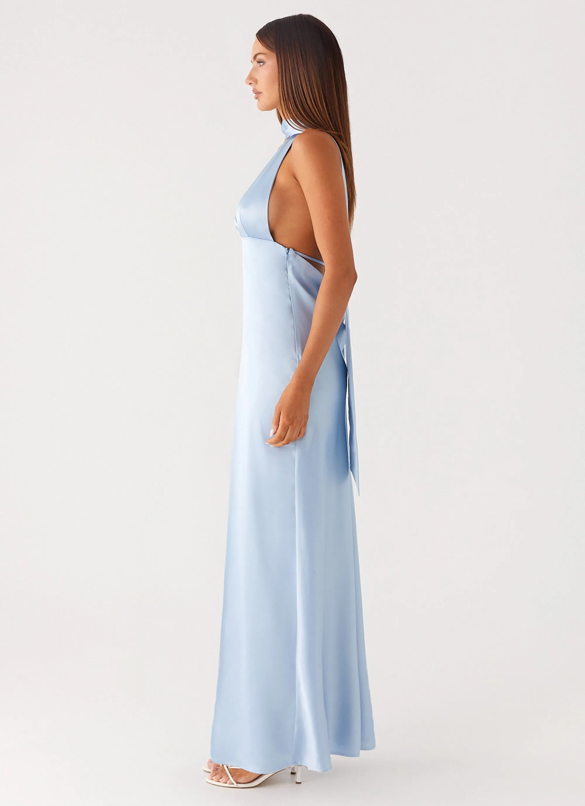 Subtle Flow Alicia Satin Halter Maxi Dress - Baby Blue