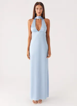 Alicia Satin Halter Maxi Dress - Baby Blue Casual Mode Elegant Style
