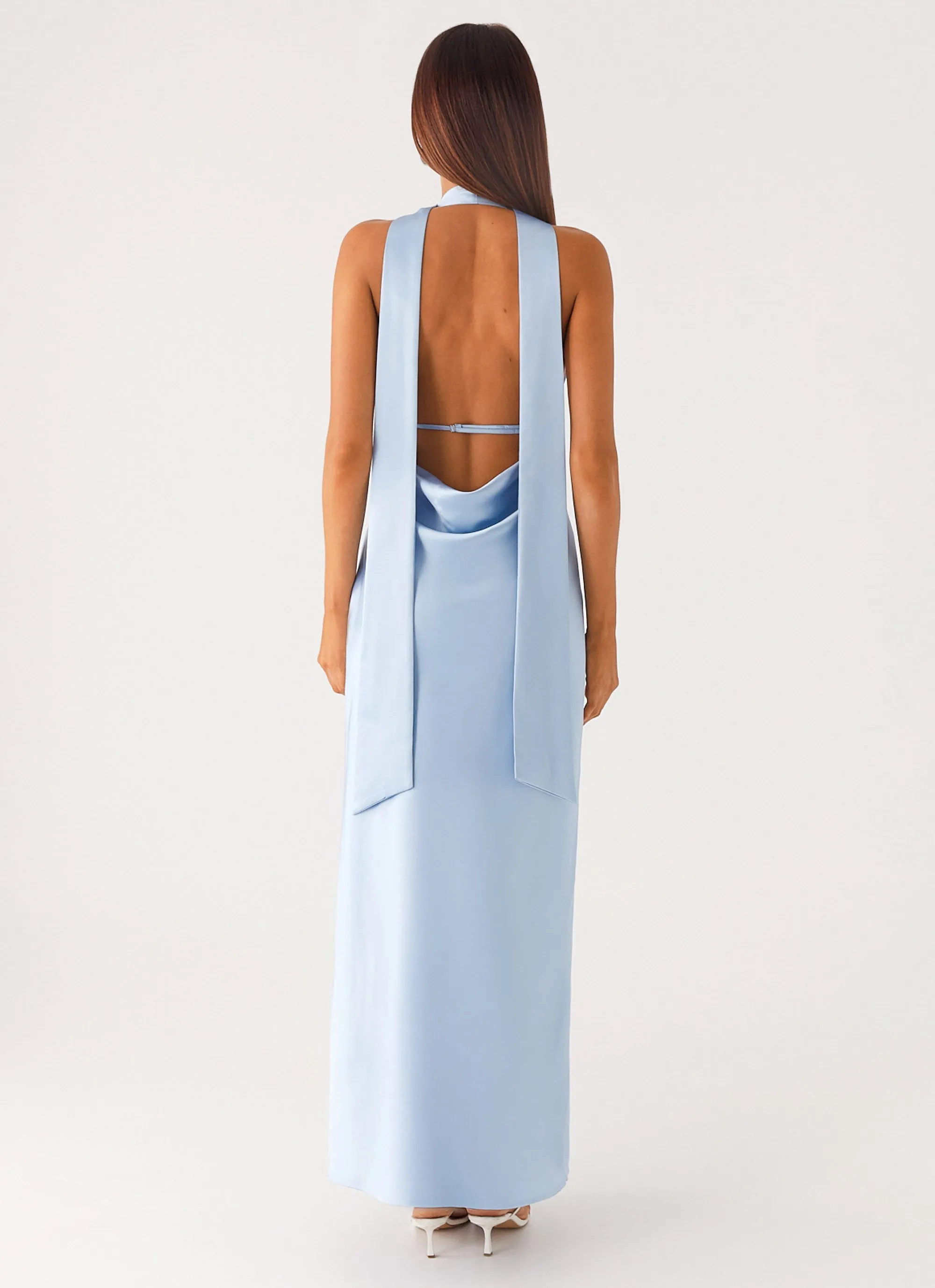 Gentle Fit Perfect Layers Alicia Satin Halter Maxi Dress - Baby Blue