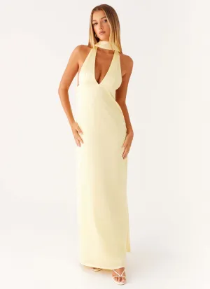 Formal Look Belted-Style Alicia Satin Halter Maxi Dress - Yellow