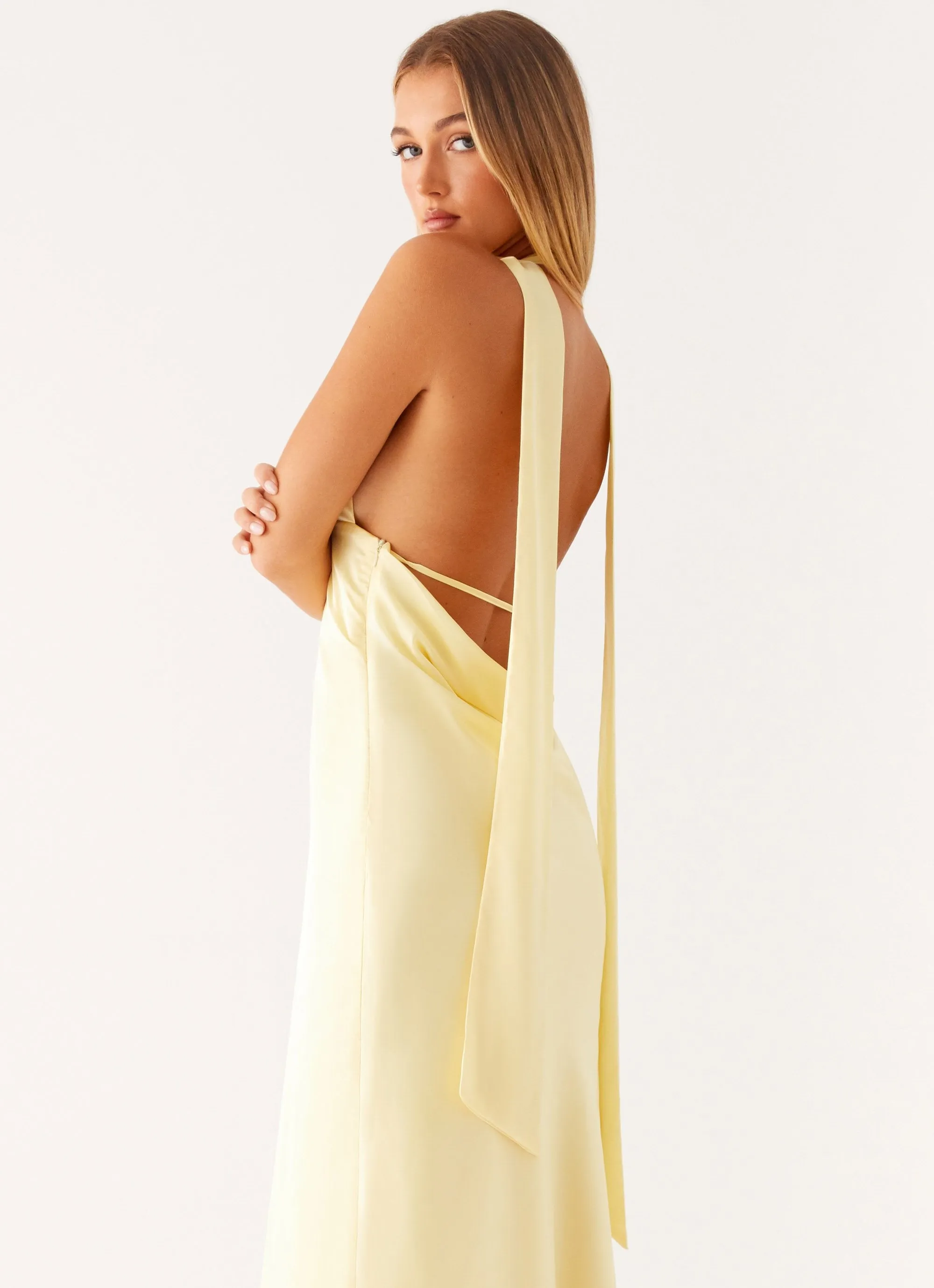 Alicia Satin Halter Maxi Dress - Yellow Soft Gradient Comfortable fit dress for all body types