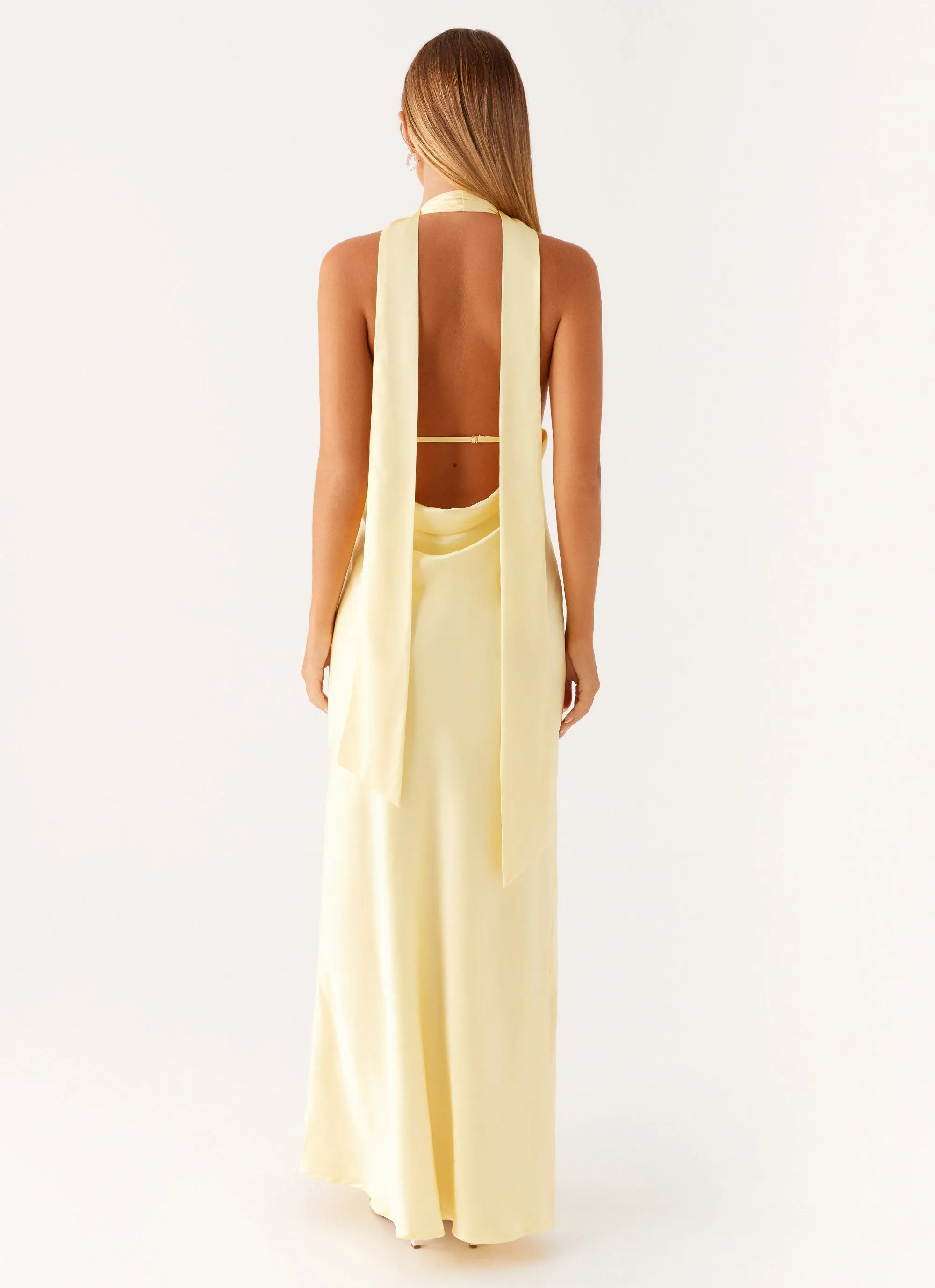 Alicia Satin Halter Maxi Dress - Yellow Fit Vibe retro-style