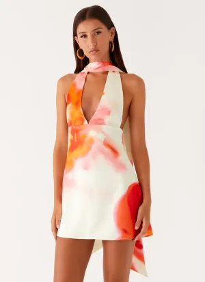 Breath Ease Alicia Satin Halter Mini Dress - Mimosa Blossom
