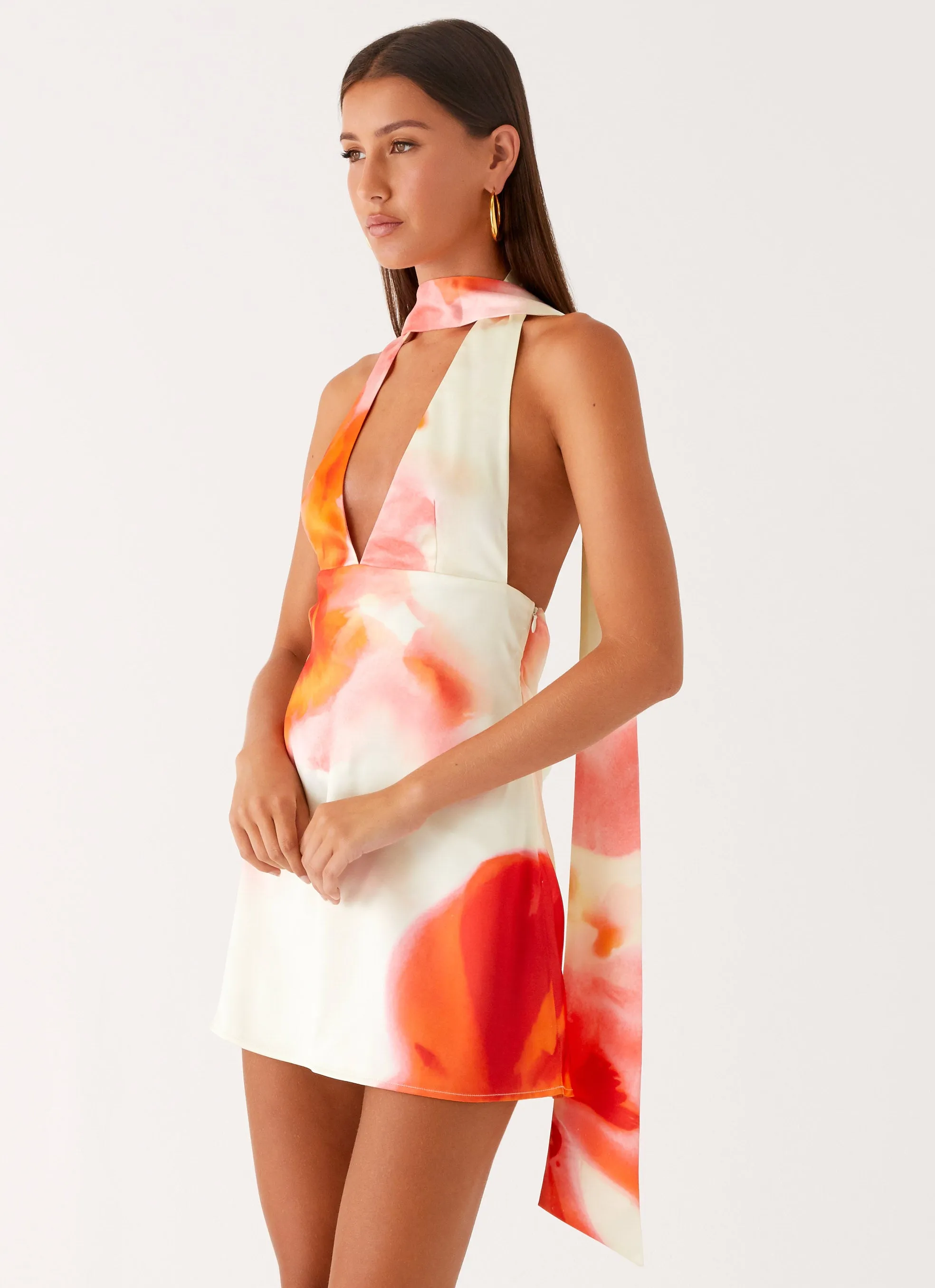 Casual Chic Silky texture Alicia Satin Halter Mini Dress - Mimosa Blossom