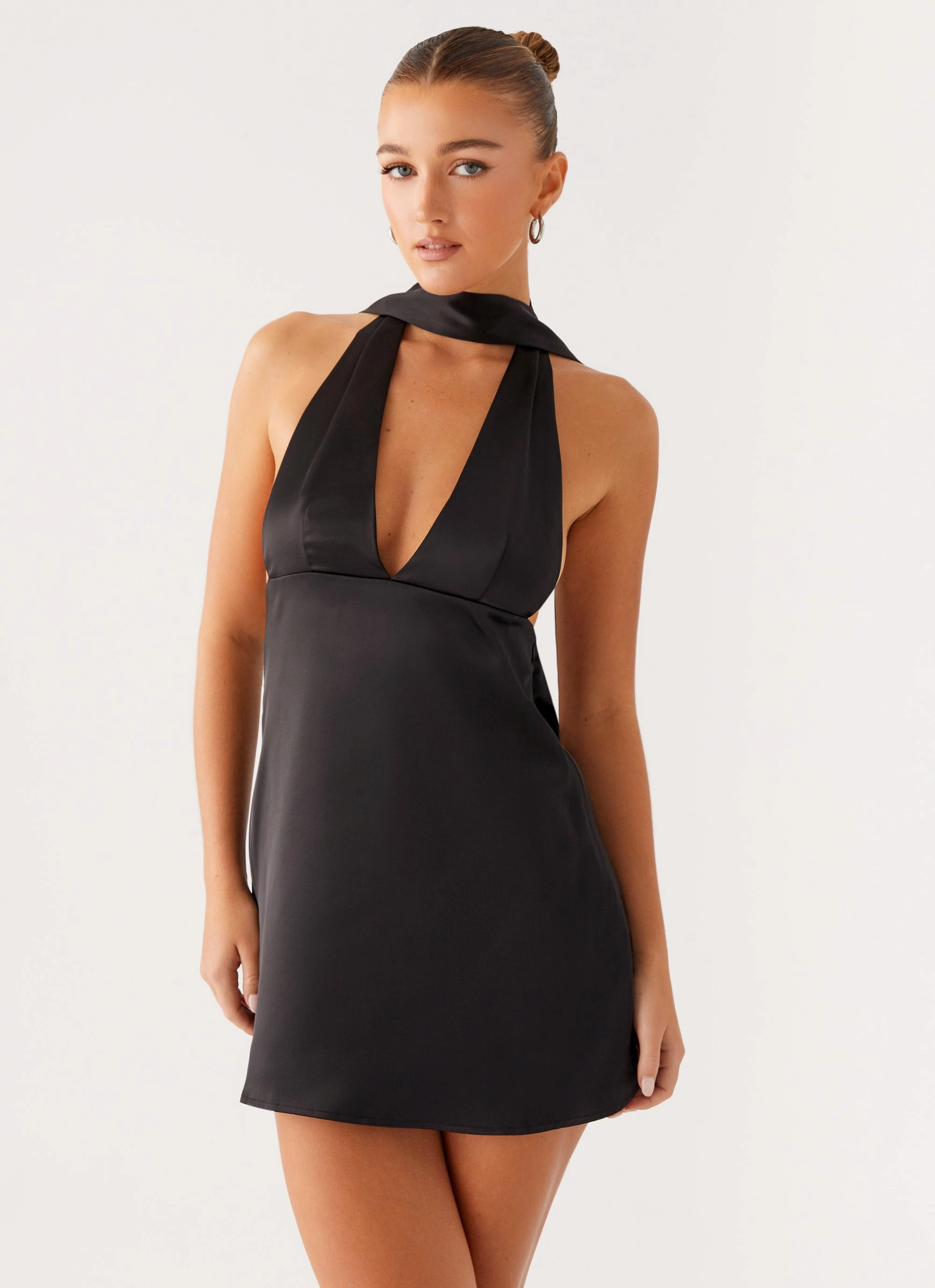 Easy Match Moment Soft Alicia Satin Halter Mini Dress - Black